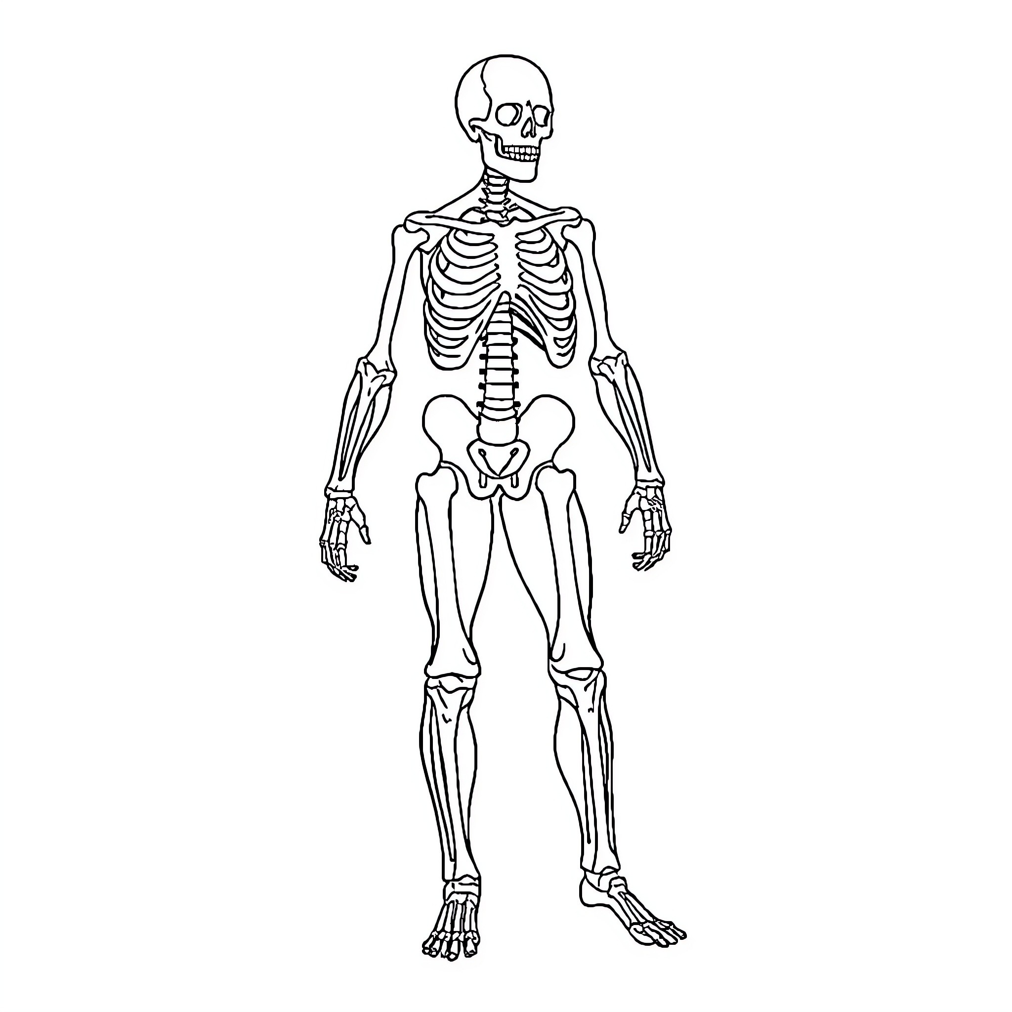 Skeletal System Anatomical Illustration Coloring Page (free black-and-white line drawing printable PDF for all, from beginners to advanced learners, including children, teens, adults, and seniors)