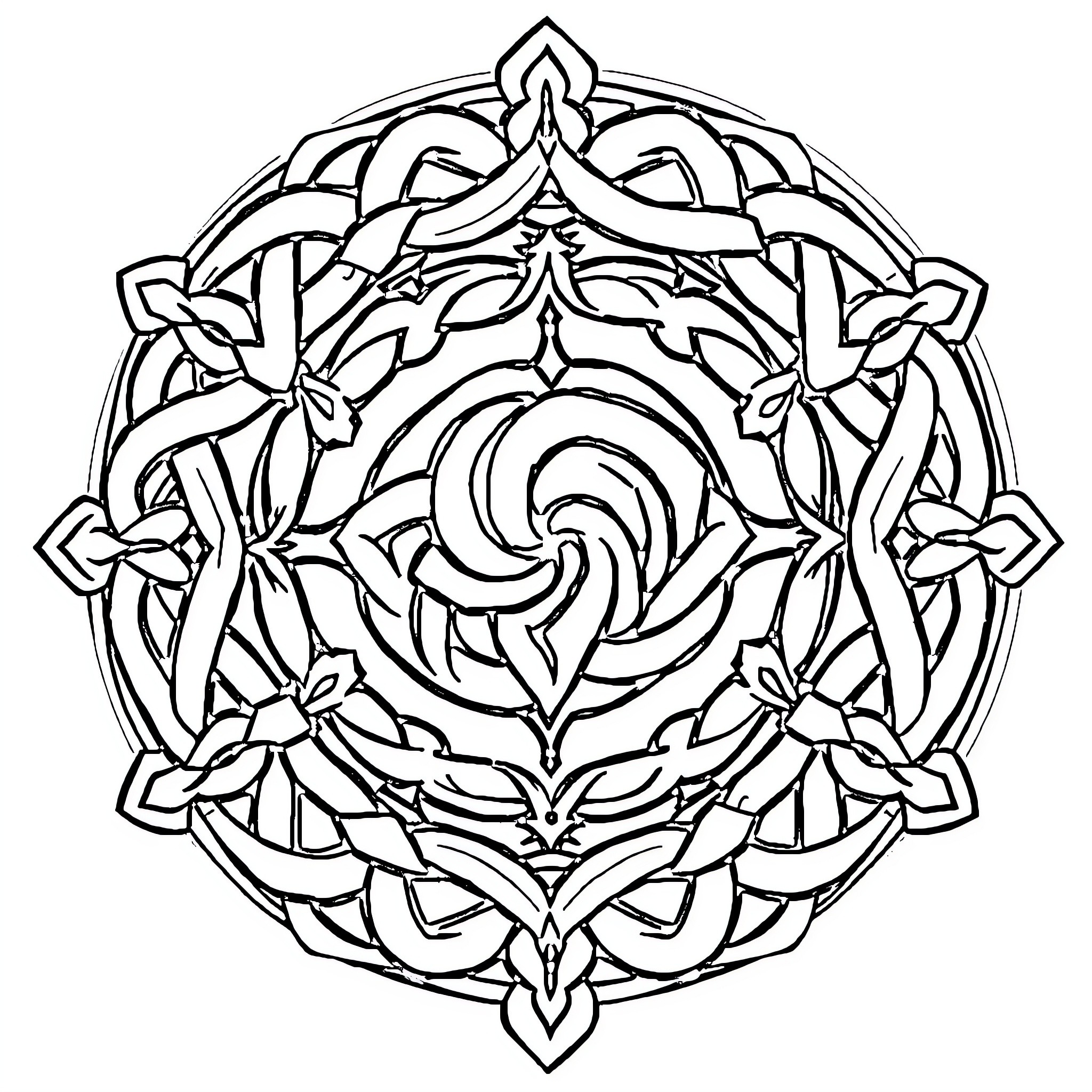 Celtic Knot Floral Mandala Design Coloring Page (free black-and-white line drawing printable PDF for all, from beginners to advanced learners, including children, teens, adults, and seniors)