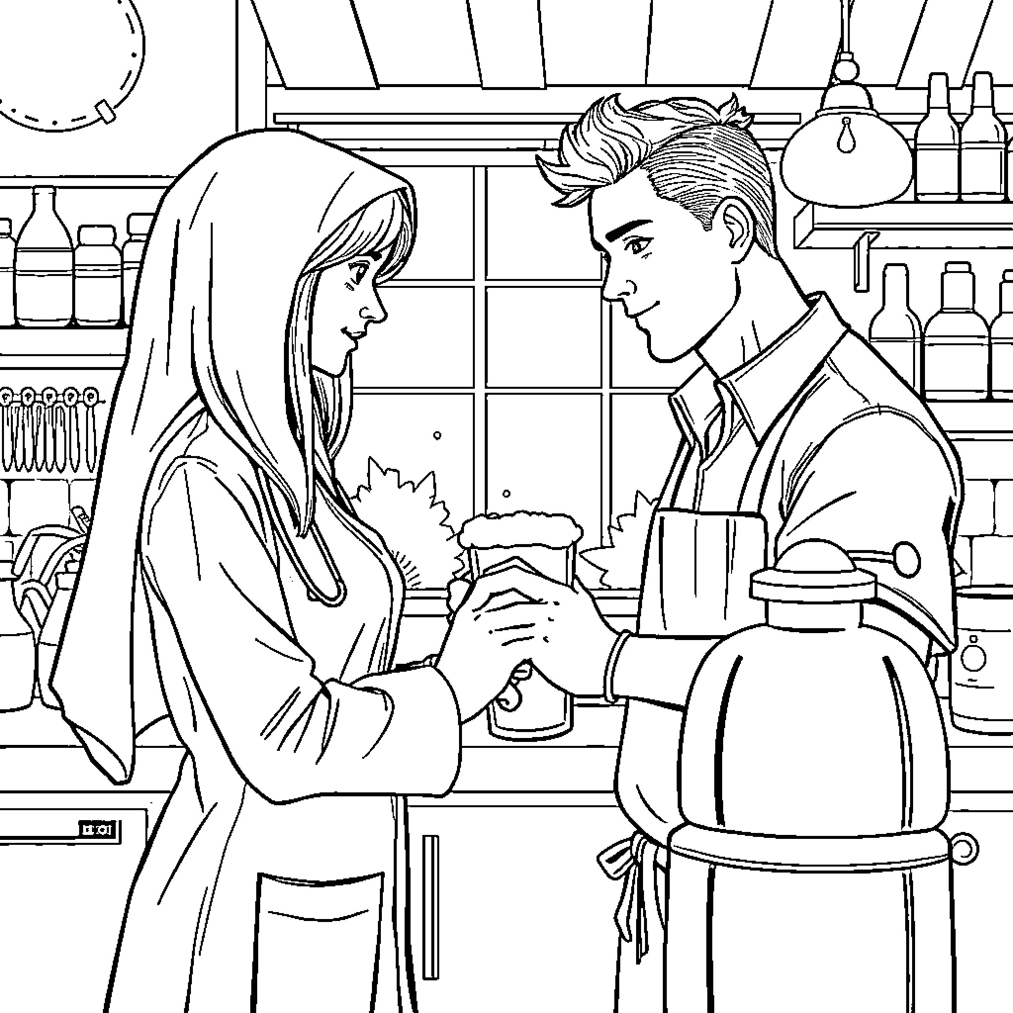 Doctor Assisting Patient in a Medical Setting Coloring Page (free black-and-white line drawing printable PDF for all, from beginners to advanced learners, including children, teens, adults, and seniors)