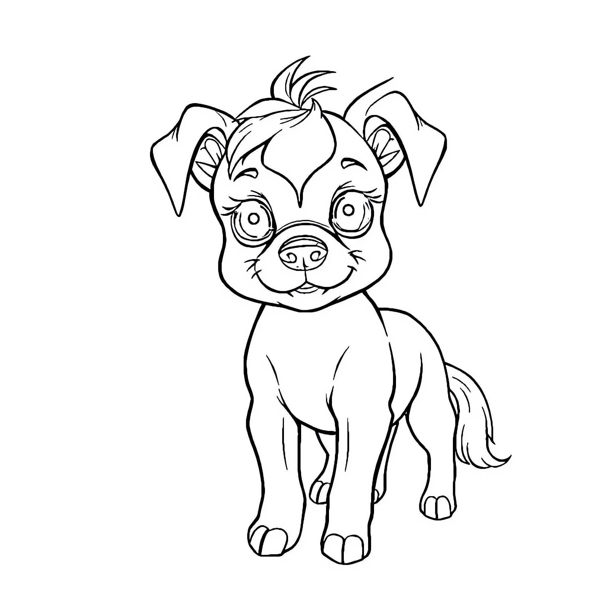 Puppy with big eyes and playful expression Coloring Page (free black-and-white line drawing printable PDF for all, from beginners to advanced learners, including children, teens, adults, and seniors)