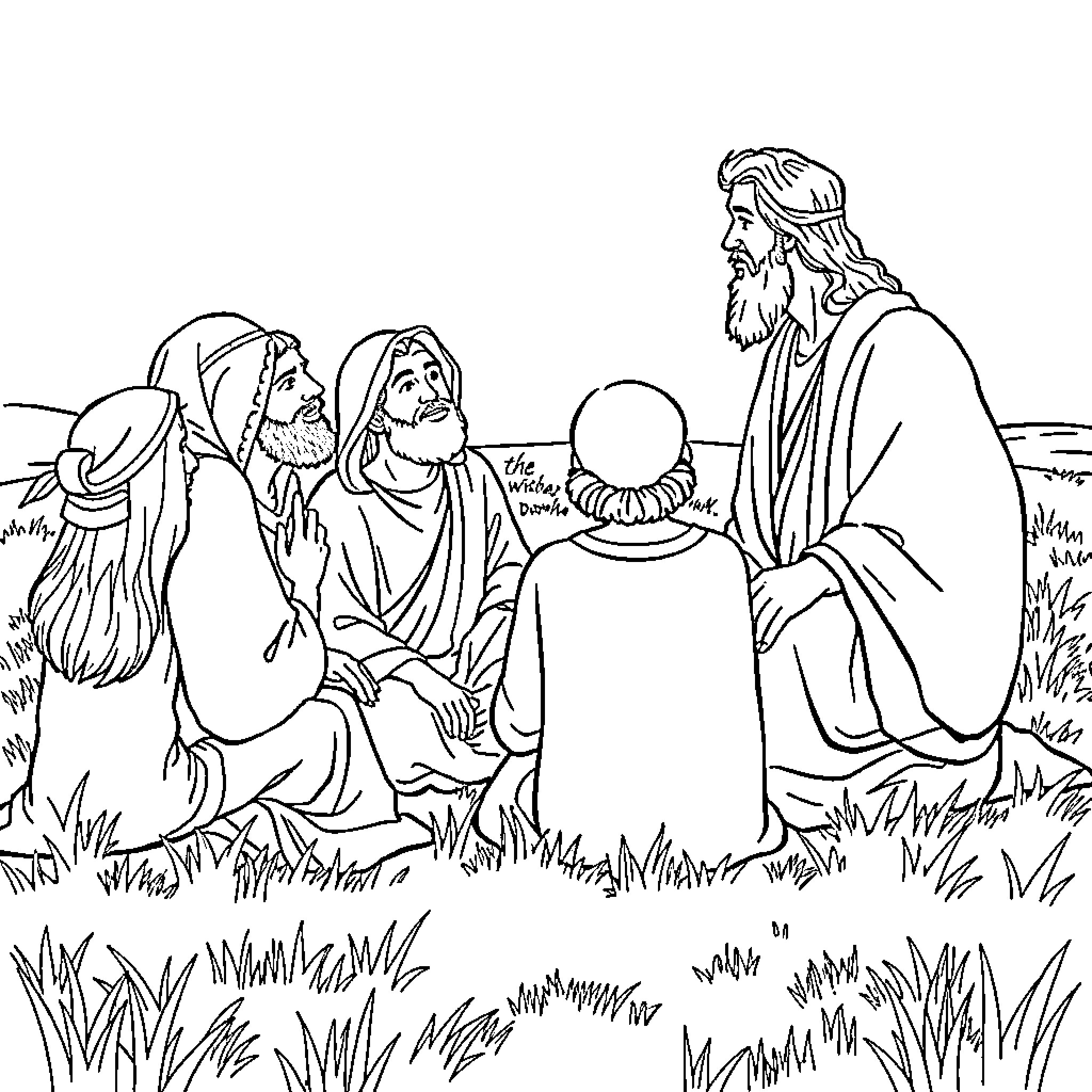 Bible Character Teaching Disciples in the Field Coloring Page (free black-and-white line drawing printable PDF for all, from beginners to advanced learners, including children, teens, adults, and seniors)