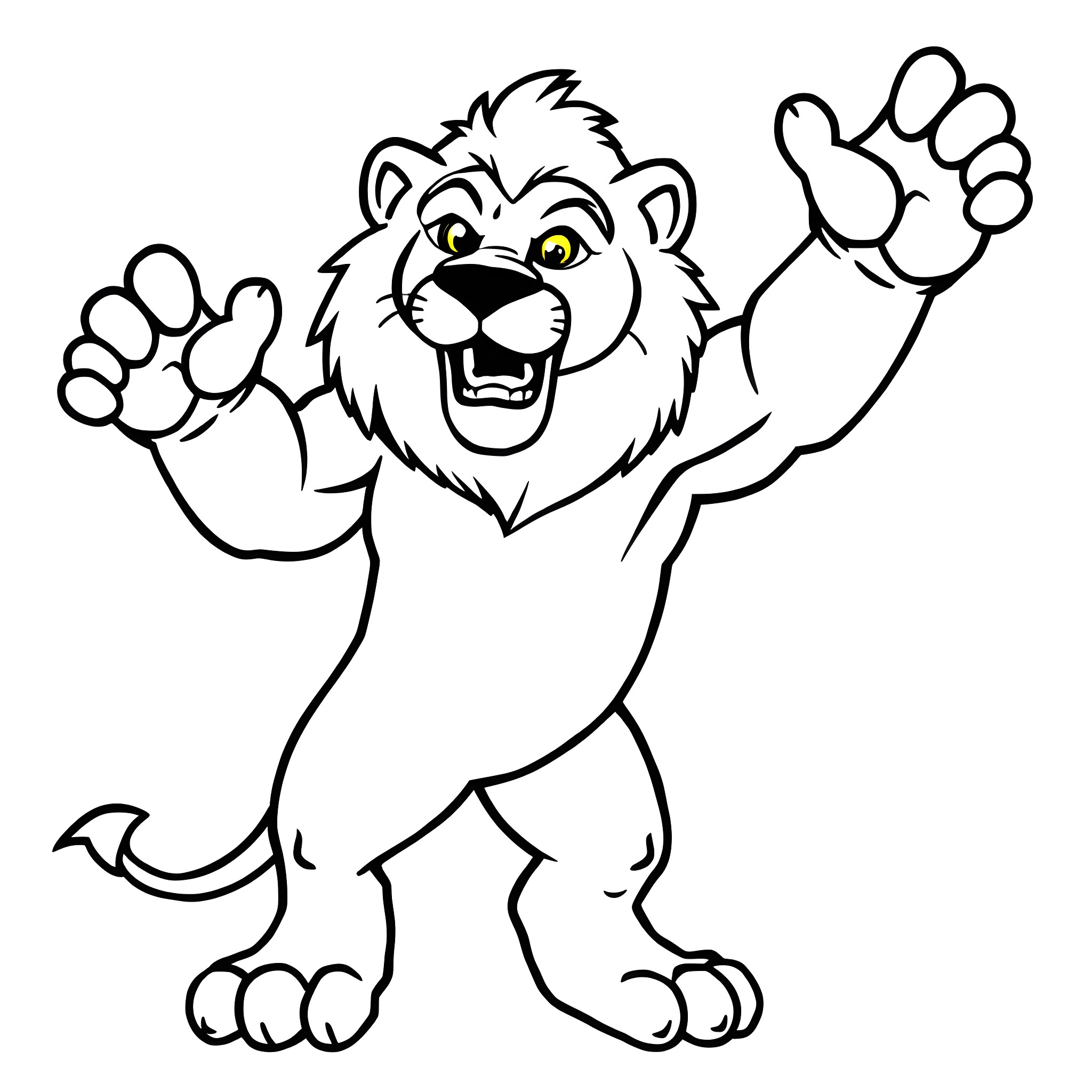 Nittany Lion roaring excitedly Coloring Page (free black-and-white line drawing printable PDF for all, from beginners to advanced learners, including children, teens, adults, and seniors)