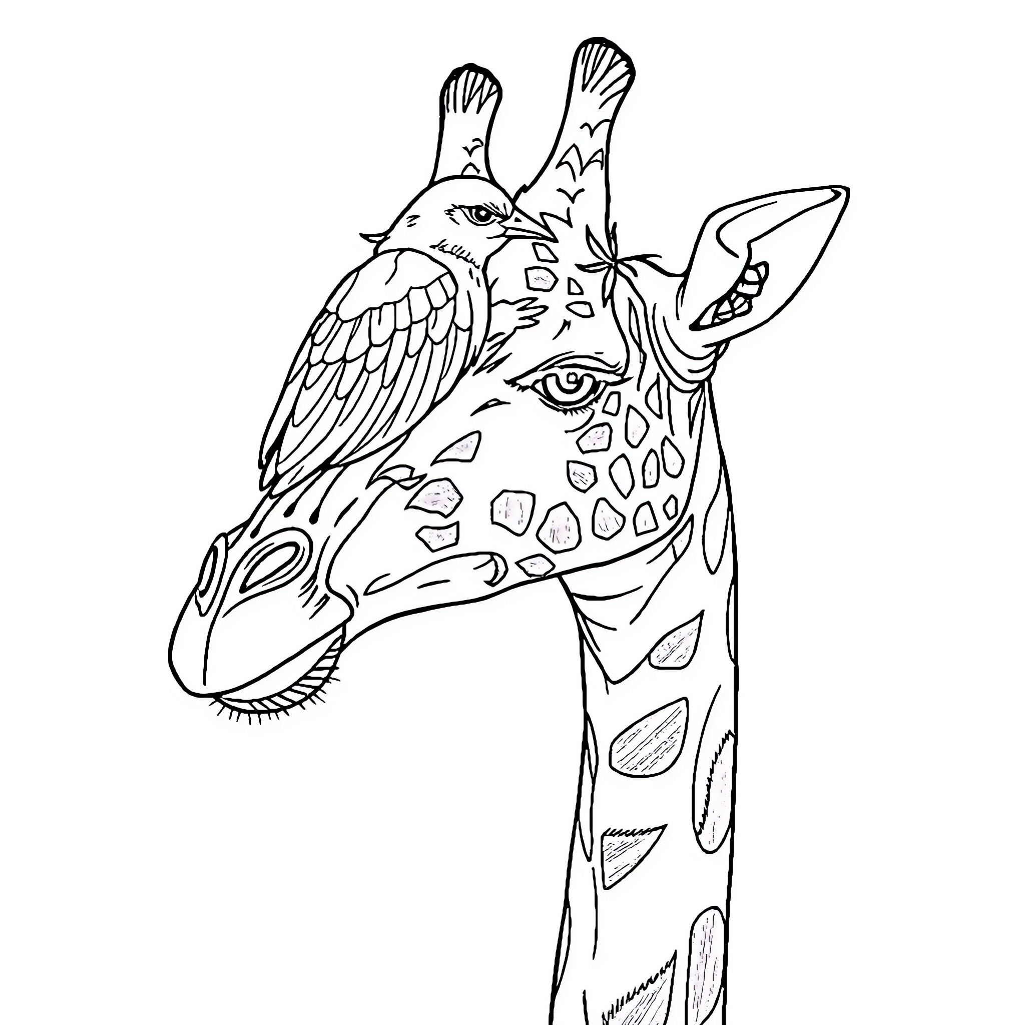 Bird-like creature with intricate patterns Coloring Page (free black-and-white line drawing printable PDF for all, from beginners to advanced learners, including children, teens, adults, and seniors)