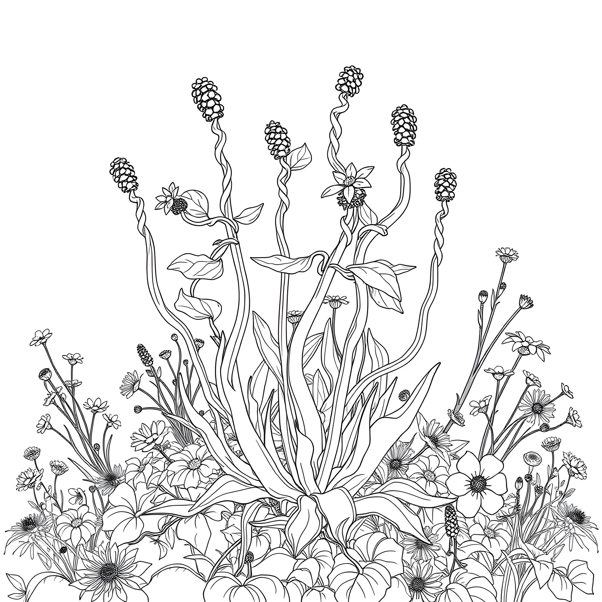 Italian Brainroot: Vibrant Floral Illustration Coloring Page (free black-and-white line drawing printable PDF for all, from beginners to advanced learners, including children, teens, adults, and seniors)