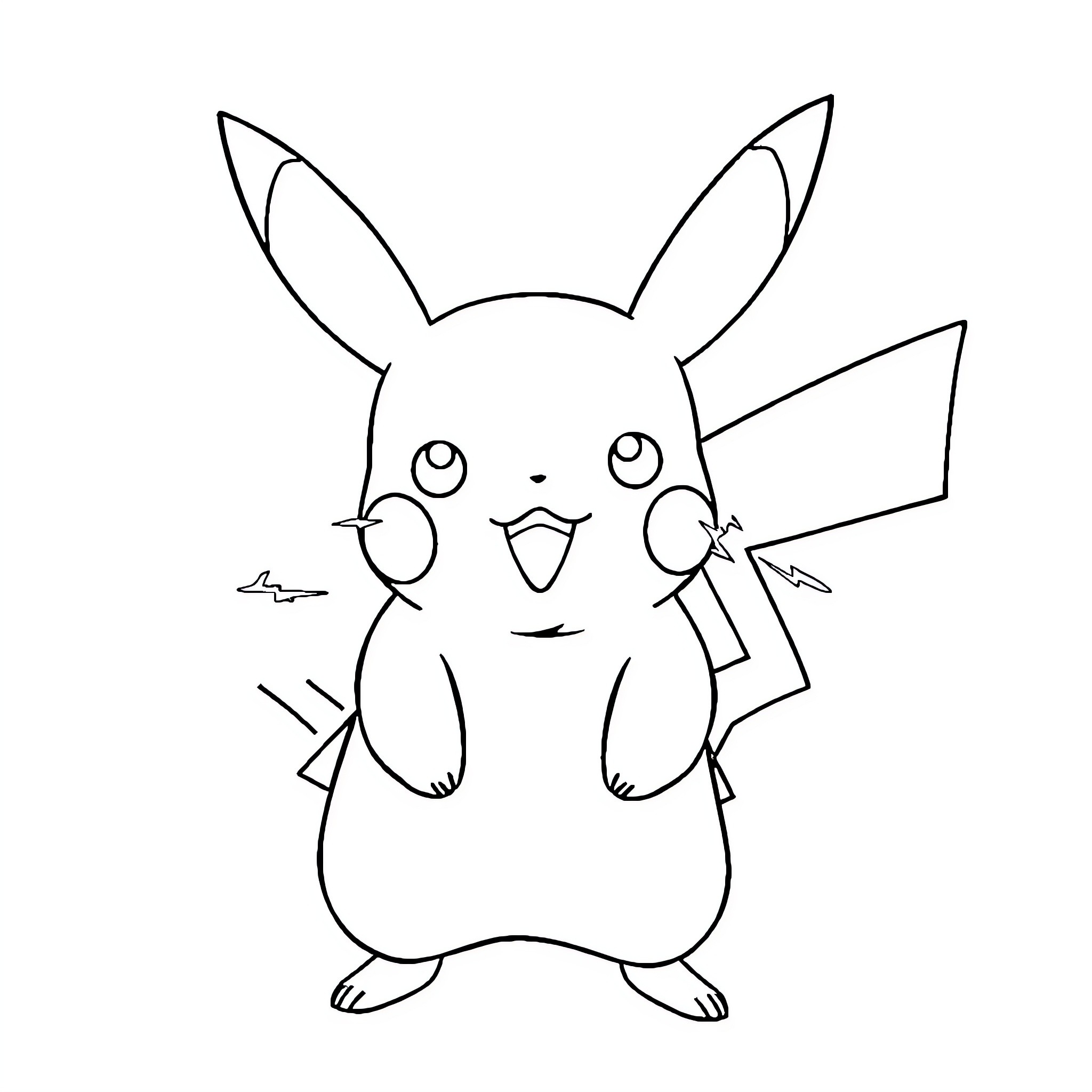 Pikachu in a cheerful pose Coloring Page (free black-and-white line drawing printable PDF for all, from beginners to advanced learners, including children, teens, adults, and seniors)