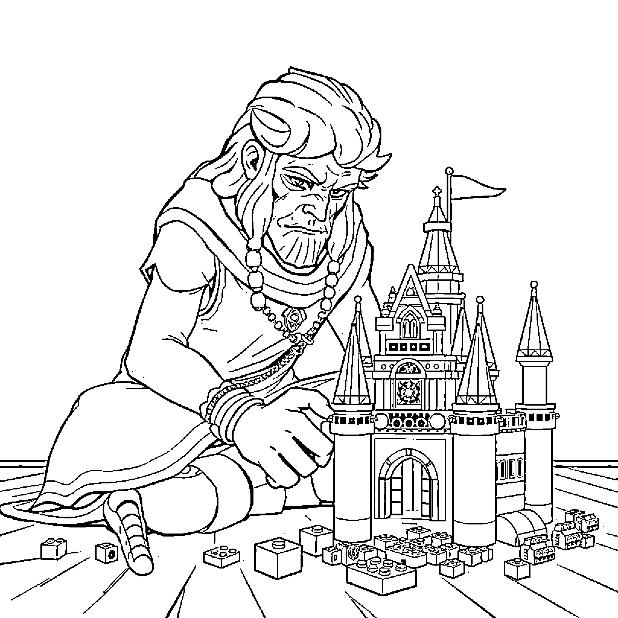 Vecna, Mysterious Ruler of the Enchanted Castle Coloring Page (free black-and-white line drawing printable PDF for all, from beginners to advanced learners, including children, teens, adults, and seniors)