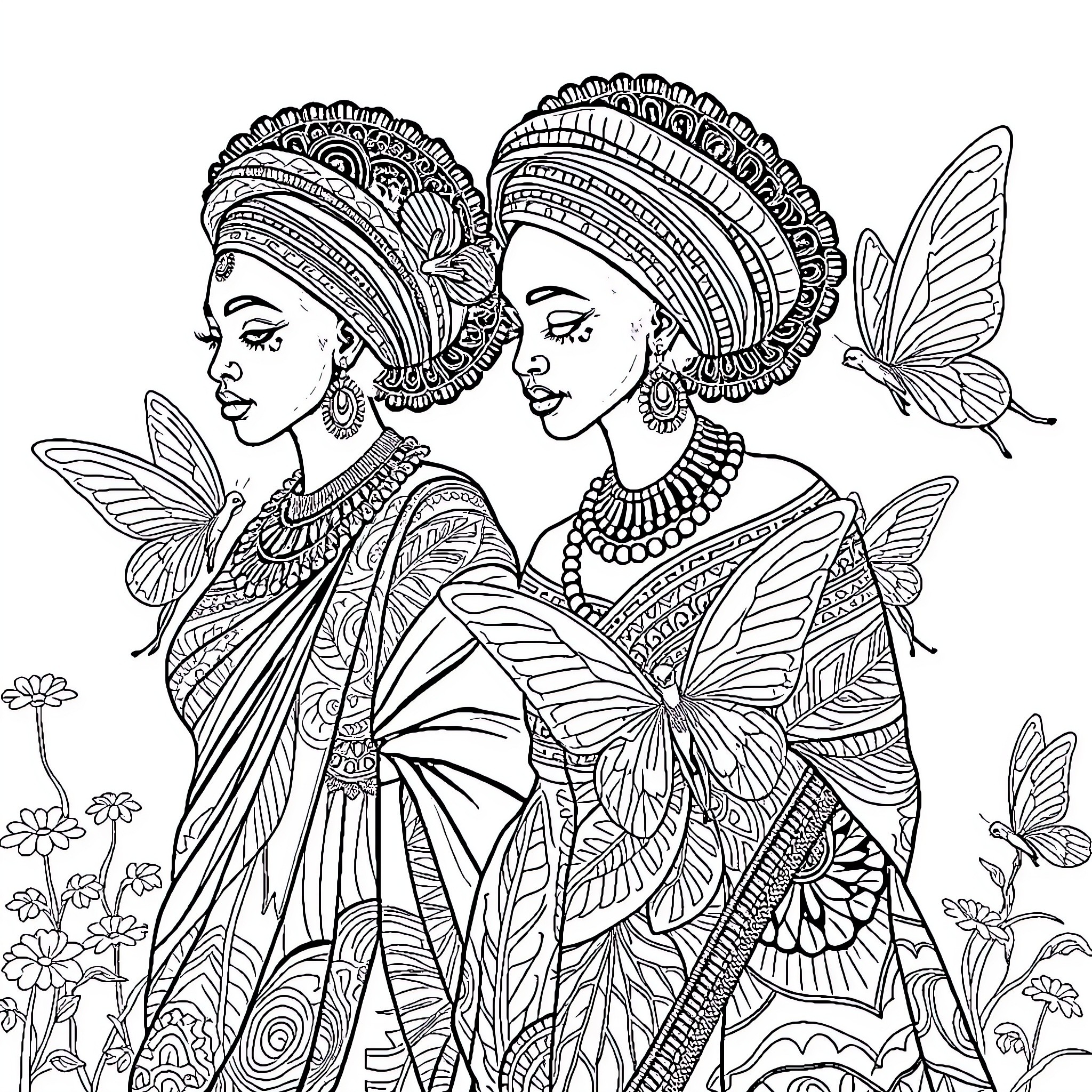 Queen of Elegance and Grace Coloring Page (free black-and-white line drawing printable PDF for all, from beginners to advanced learners, including children, teens, adults, and seniors)