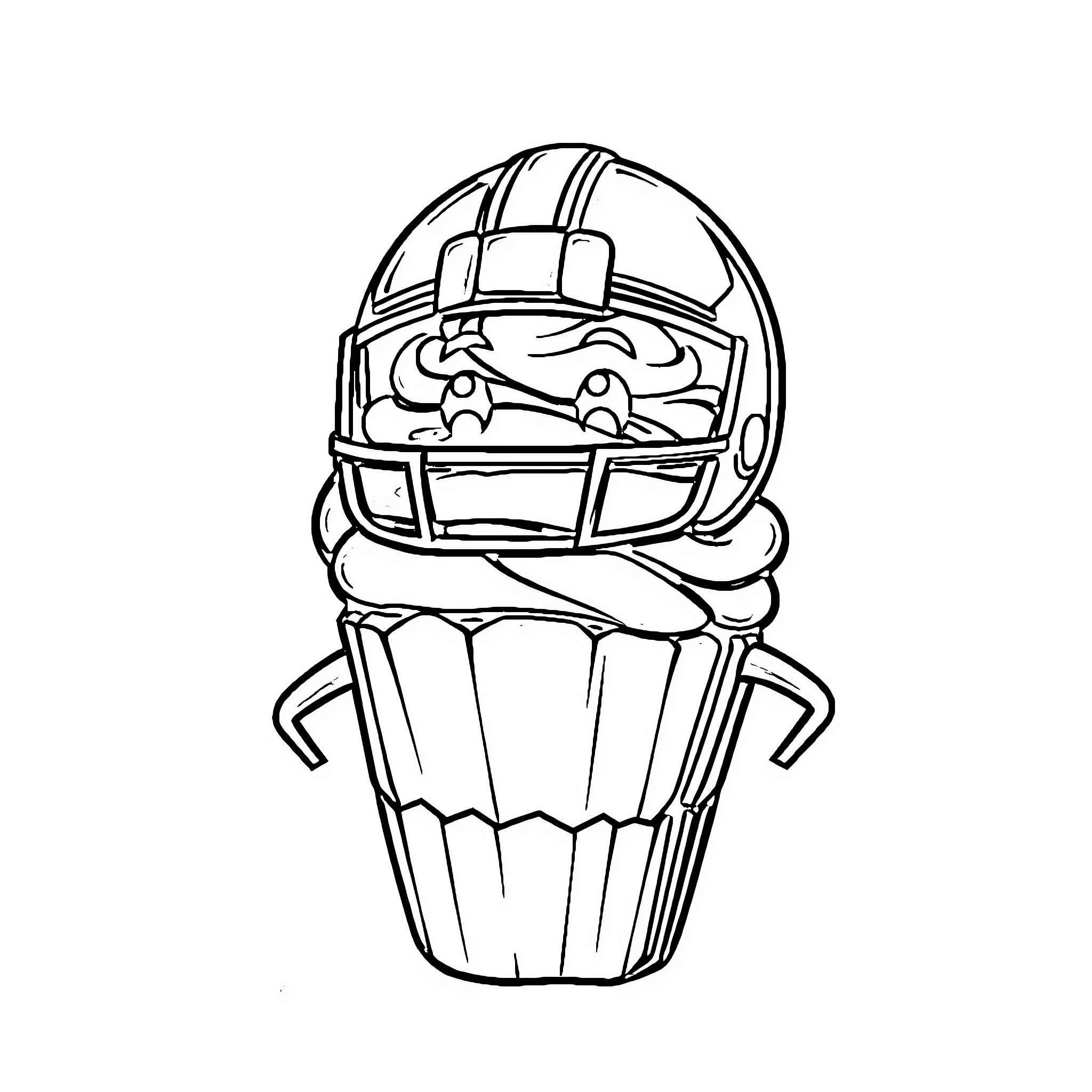 Cupcake with Football Helmet and Uniform Coloring Page (free black-and-white line drawing printable PDF for all, from beginners to advanced learners, including children, teens, adults, and seniors)