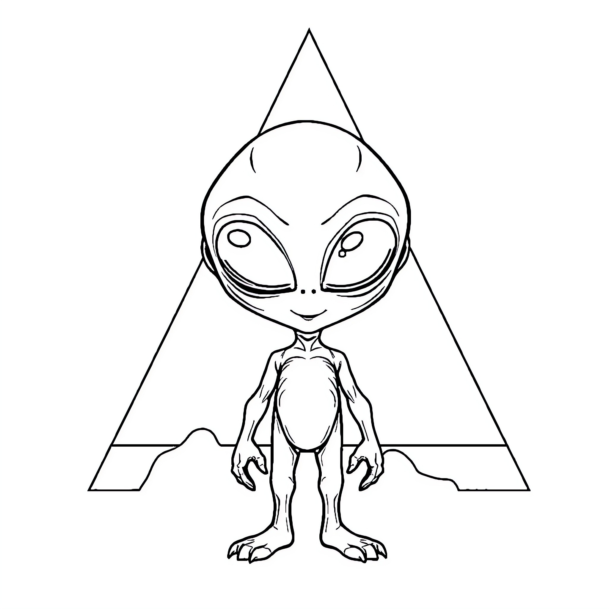 Alien creature in geometric abstraction Coloring Page (free black-and-white line drawing printable PDF for all, from beginners to advanced learners, including children, teens, adults, and seniors)