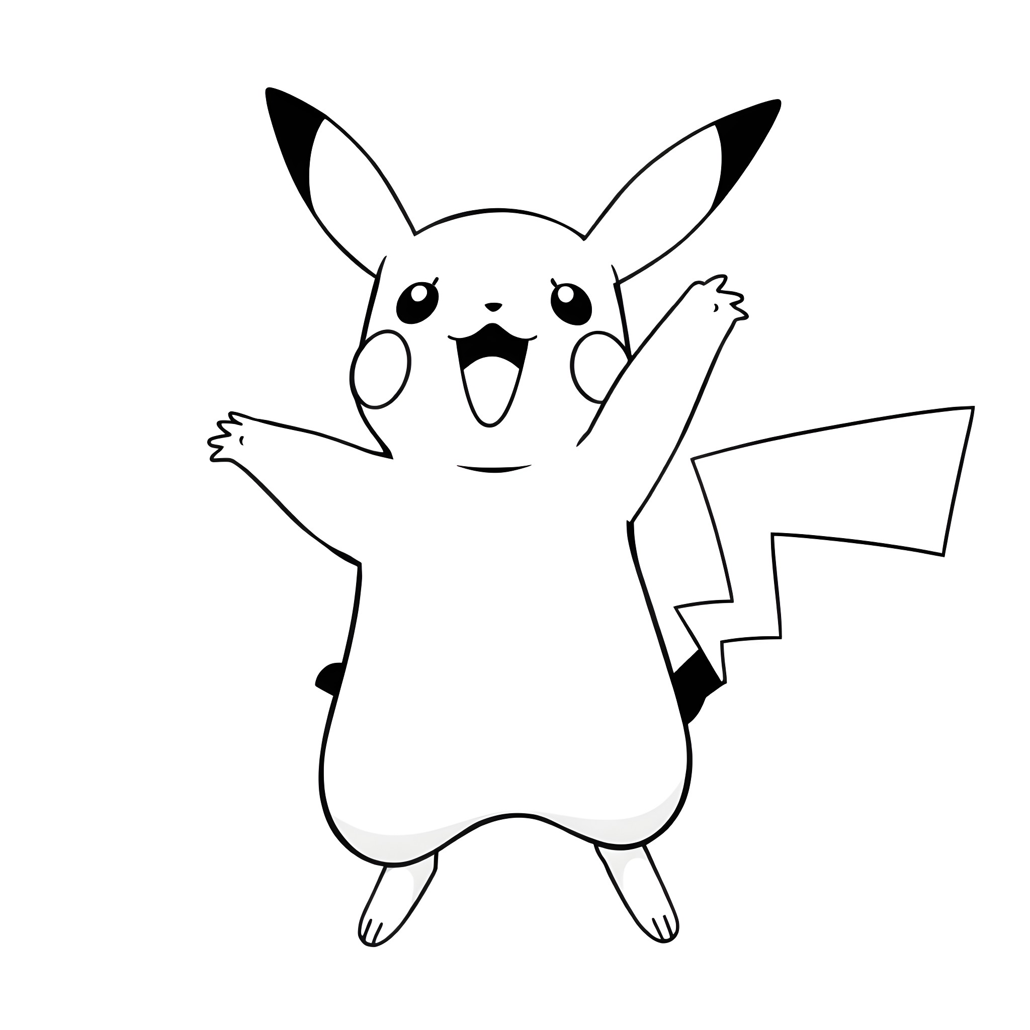 Pikachu excitedly waving its arms Coloring Page (free black-and-white line drawing printable PDF for all, from beginners to advanced learners, including children, teens, adults, and seniors)