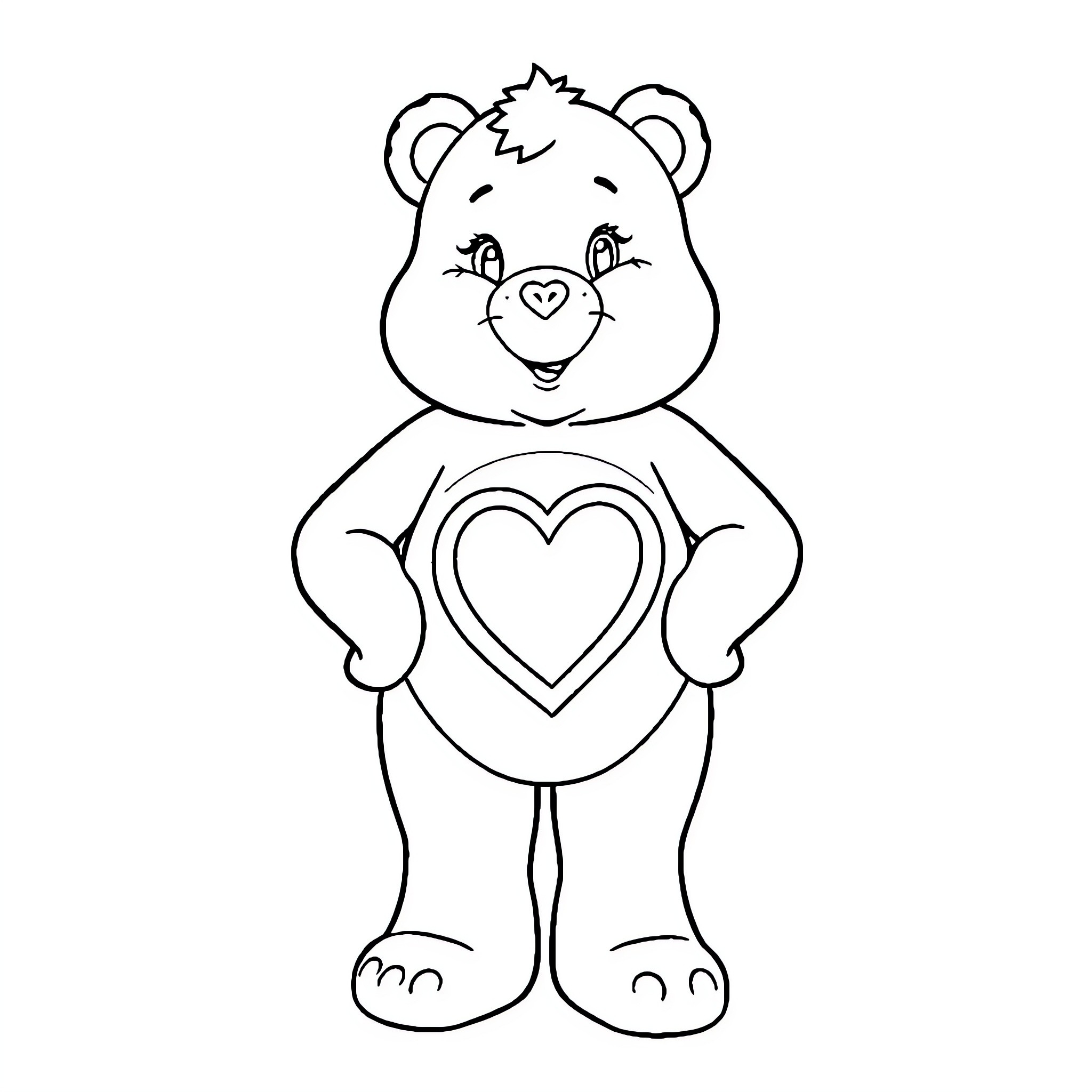 Wonder Heart Bear spreading love and joy Coloring Page (free black-and-white line drawing printable PDF for all, from beginners to advanced learners, including children, teens, adults, and seniors)