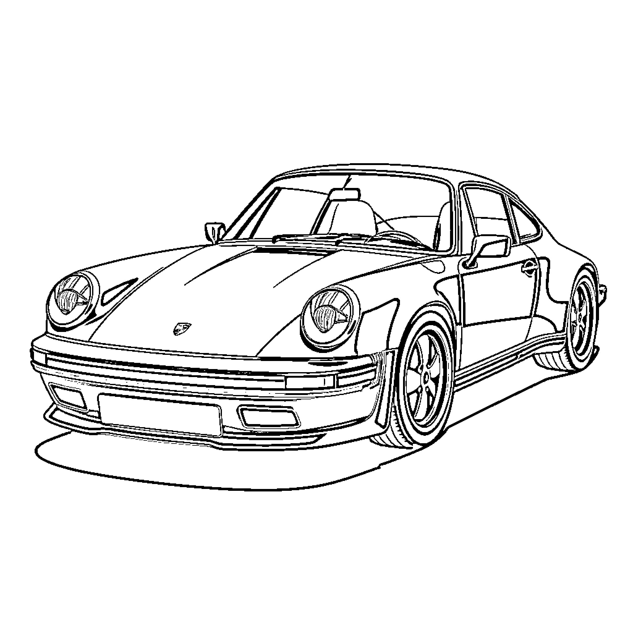 Porsche 911 sports car in detailed illustration Coloring Page (free black-and-white line drawing printable PDF for all, from beginners to advanced learners, including children, teens, adults, and seniors)