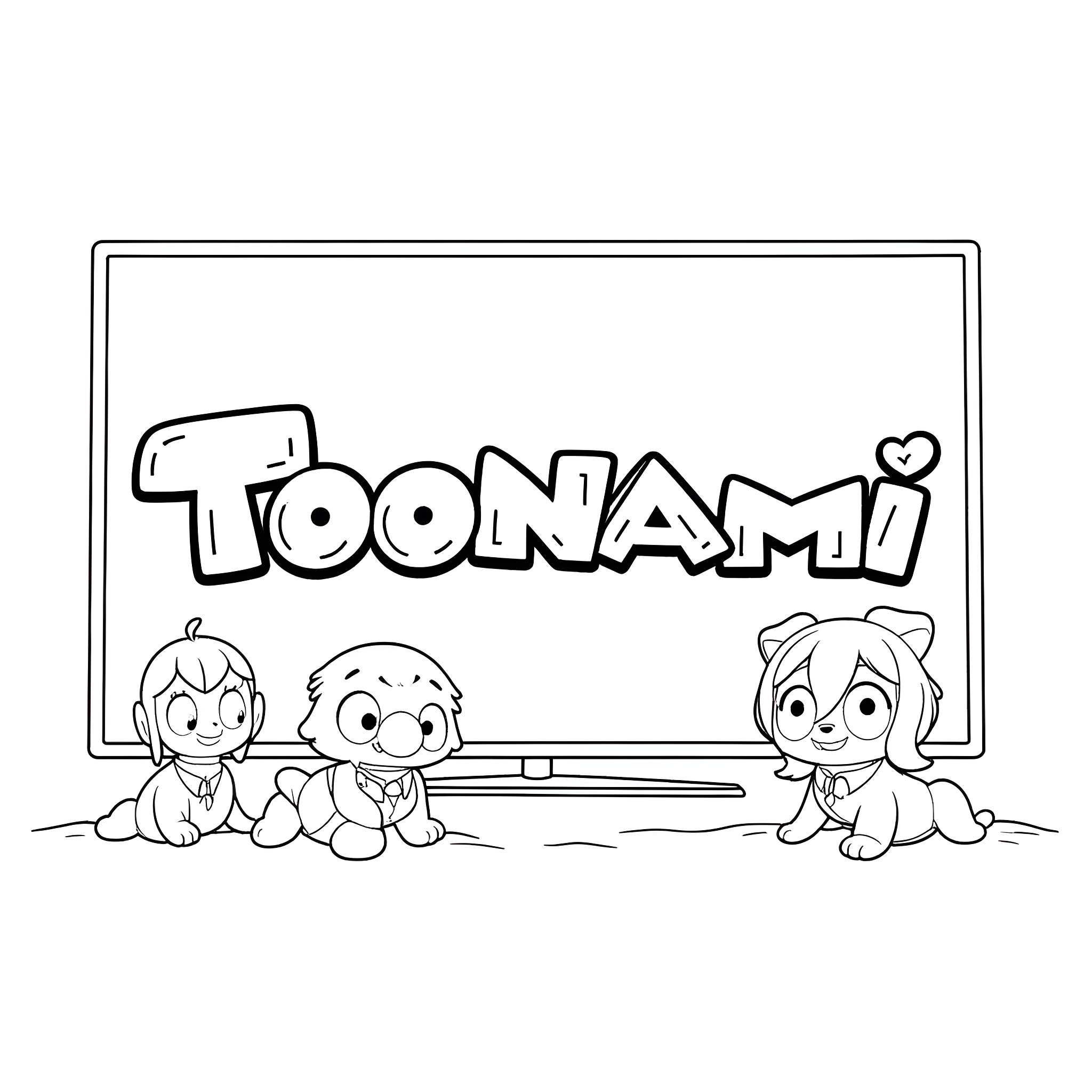 Toonami characters relaxing together Coloring Page (free black-and-white line drawing printable PDF for all, from beginners to advanced learners, including children, teens, adults, and seniors)