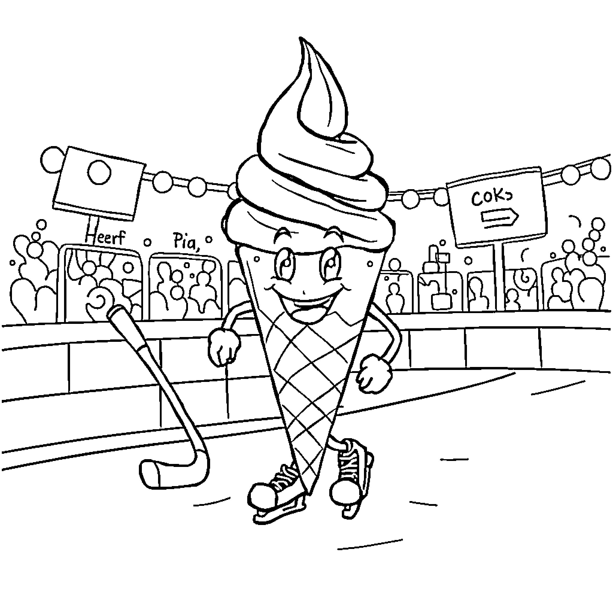 Ice Cream Vendor Serving Customers at Fair Coloring Page (free black-and-white line drawing printable PDF for all, from beginners to advanced learners, including children, teens, adults, and seniors)