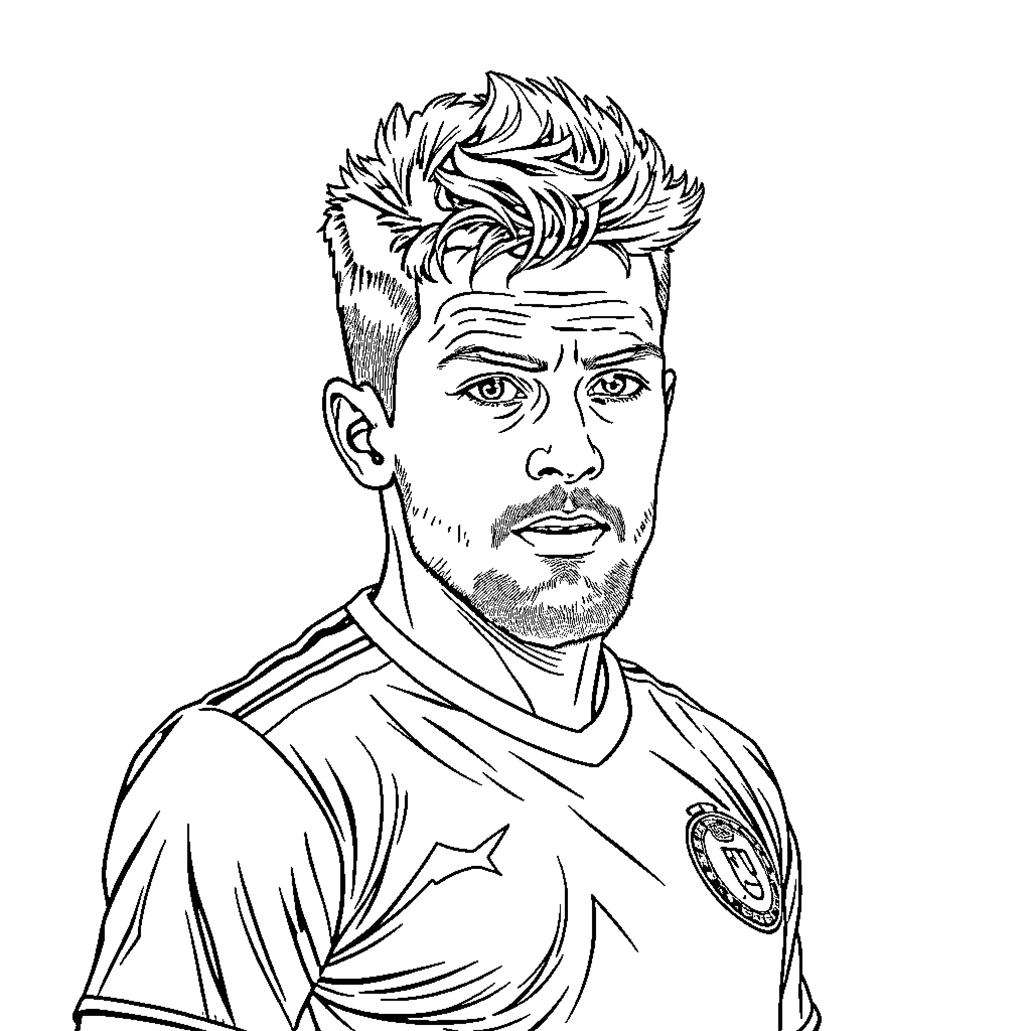 Football Player in Uniform Displaying Intensity Coloring Page (free black-and-white line drawing printable PDF for all, from beginners to advanced learners, including children, teens, adults, and seniors)