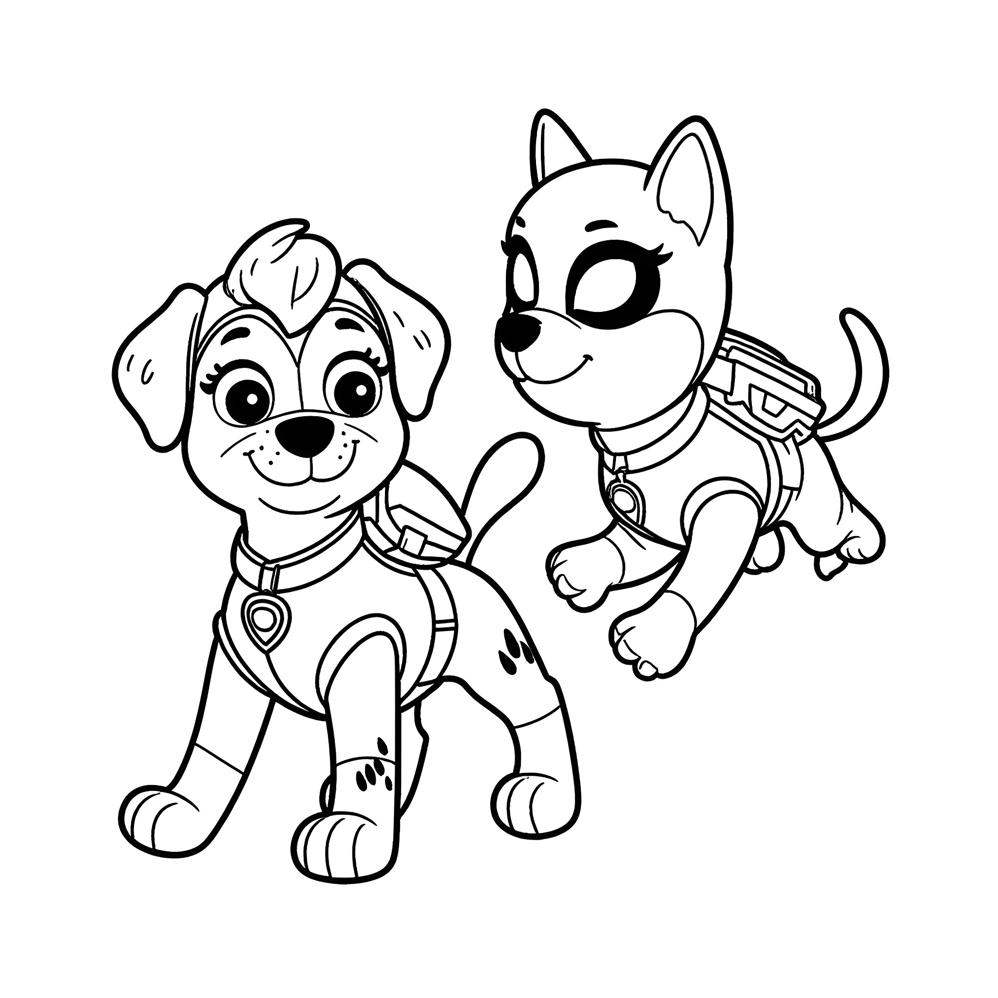 Chase after pups in training gear Coloring Page (free black-and-white line drawing printable PDF for all, from beginners to advanced learners, including children, teens, adults, and seniors)