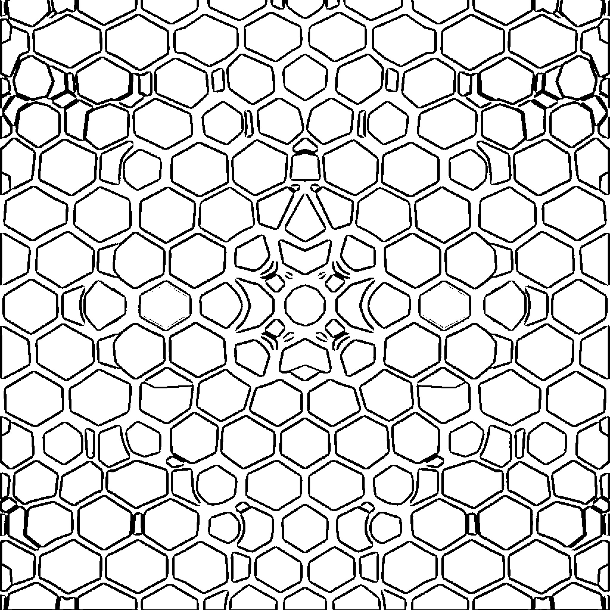 Honeycomb pattern with intricate geometric shapes Coloring Page (free black-and-white line drawing printable PDF for all, from beginners to advanced learners, including children, teens, adults, and seniors)