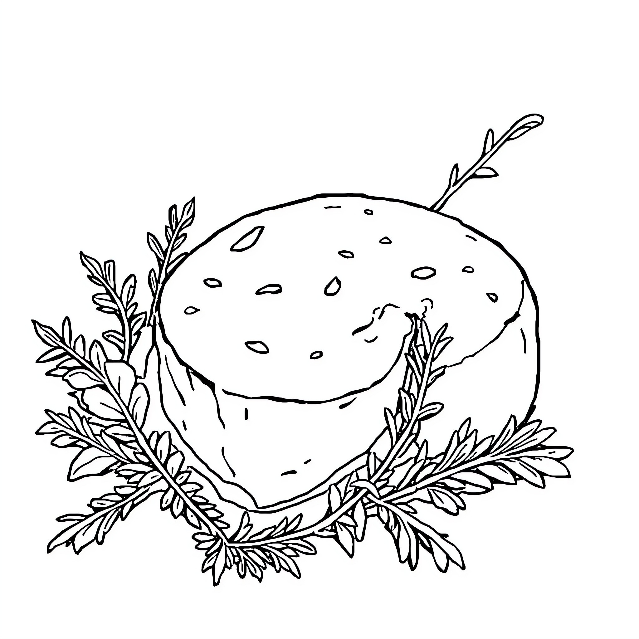 Goat surrounded by leaves and branches Coloring Page (free black-and-white line drawing printable PDF for all, from beginners to advanced learners, including children, teens, adults, and seniors)