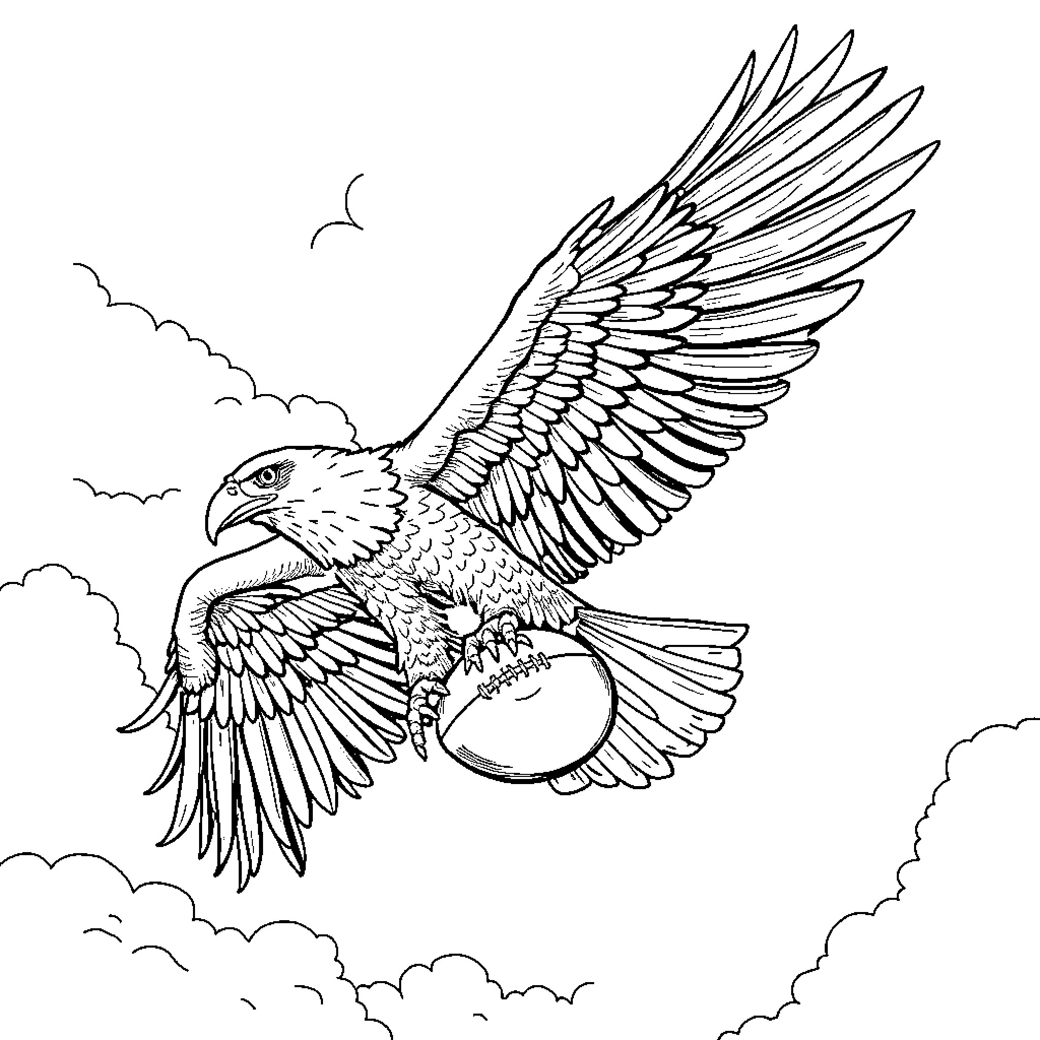 Eagle soaring with a globe in its talons Coloring Page (free black-and-white line drawing printable PDF for all, from beginners to advanced learners, including children, teens, adults, and seniors)