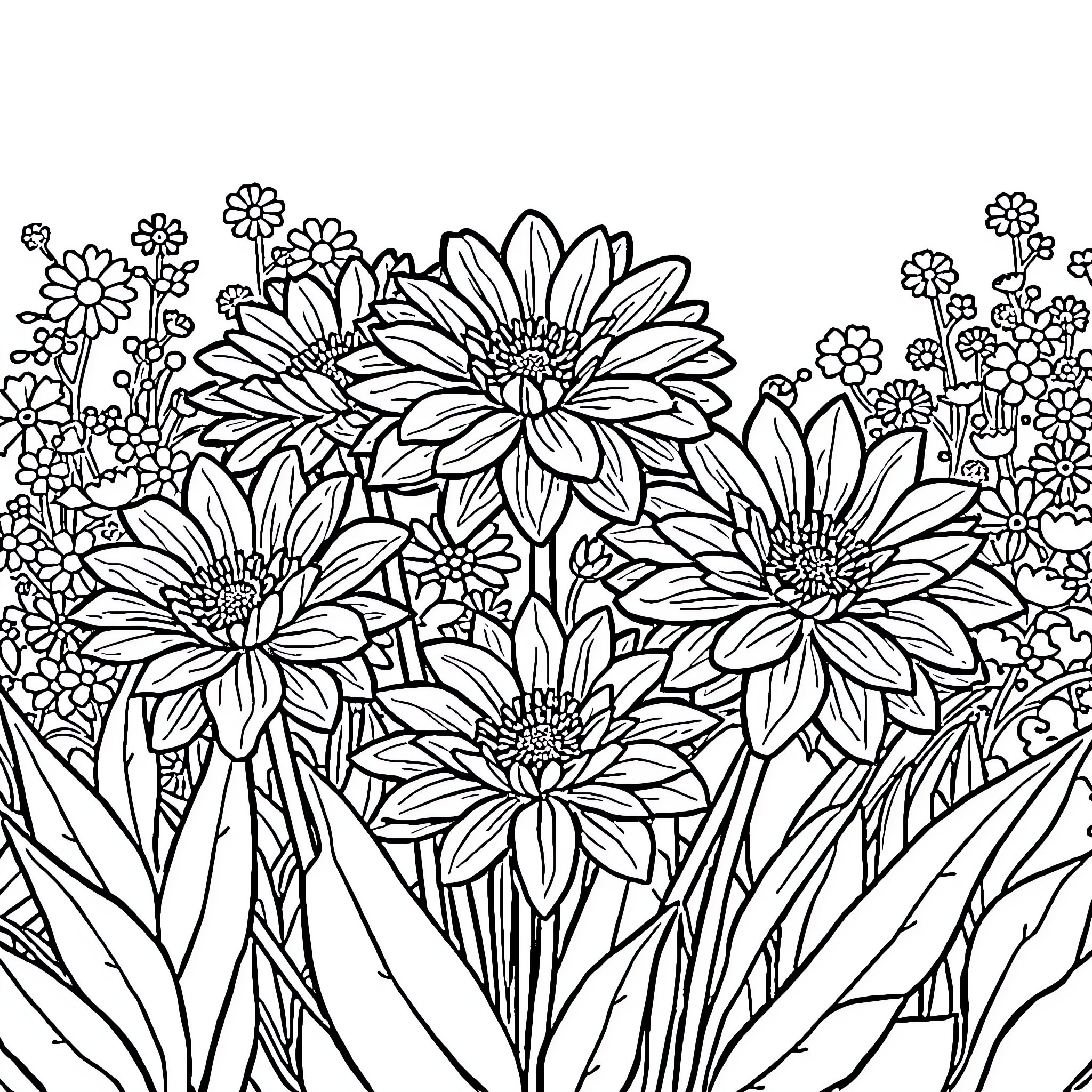 Mandala of Vibrant Floral Blooms Coloring Page (free black-and-white line drawing printable PDF for all, from beginners to advanced learners, including children, teens, adults, and seniors)