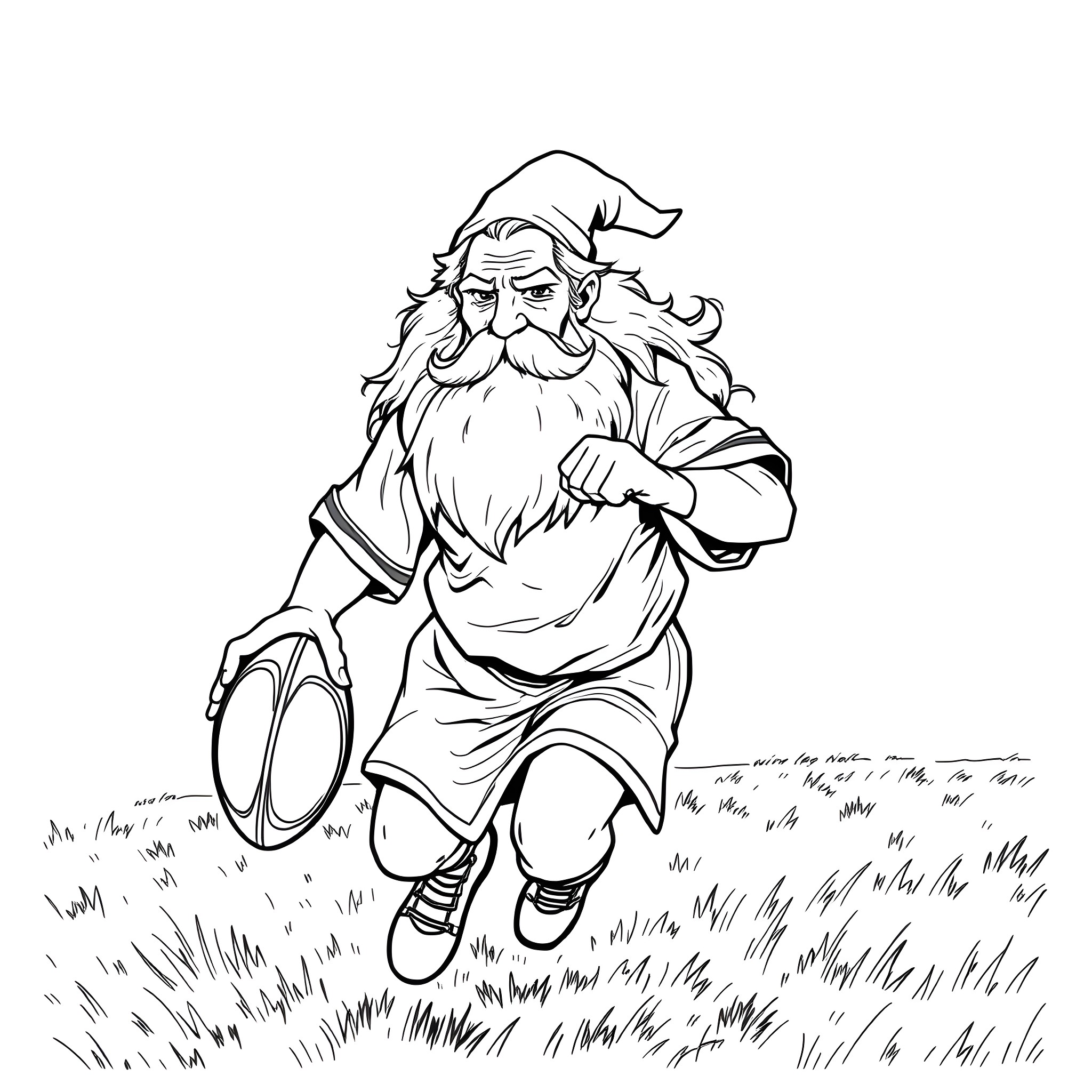 Gandalf rushing through the meadow Coloring Page (free black-and-white line drawing printable PDF for all, from beginners to advanced learners, including children, teens, adults, and seniors)