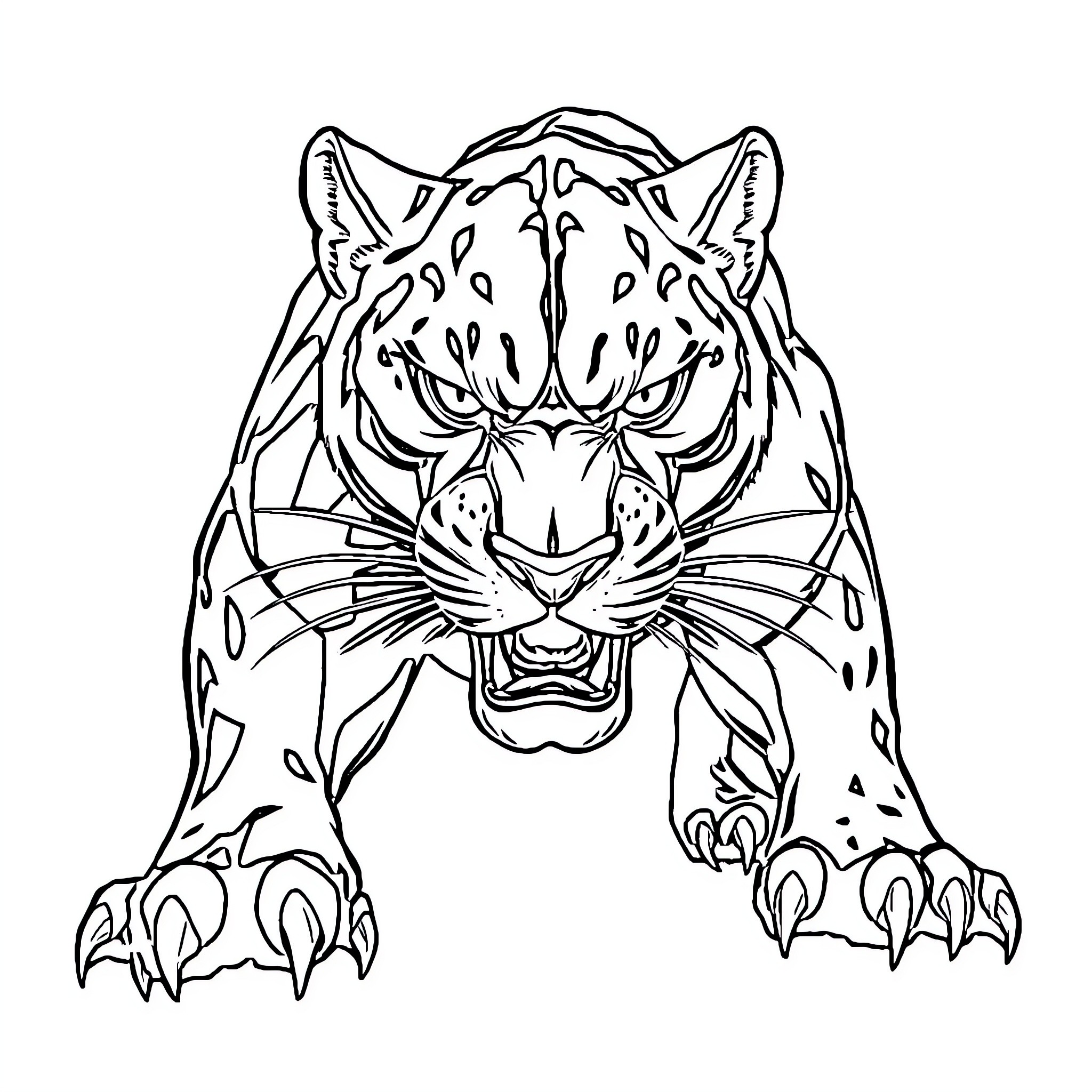 Panther stalking with intense expression Coloring Page (free black-and-white line drawing printable PDF for all, from beginners to advanced learners, including children, teens, adults, and seniors)