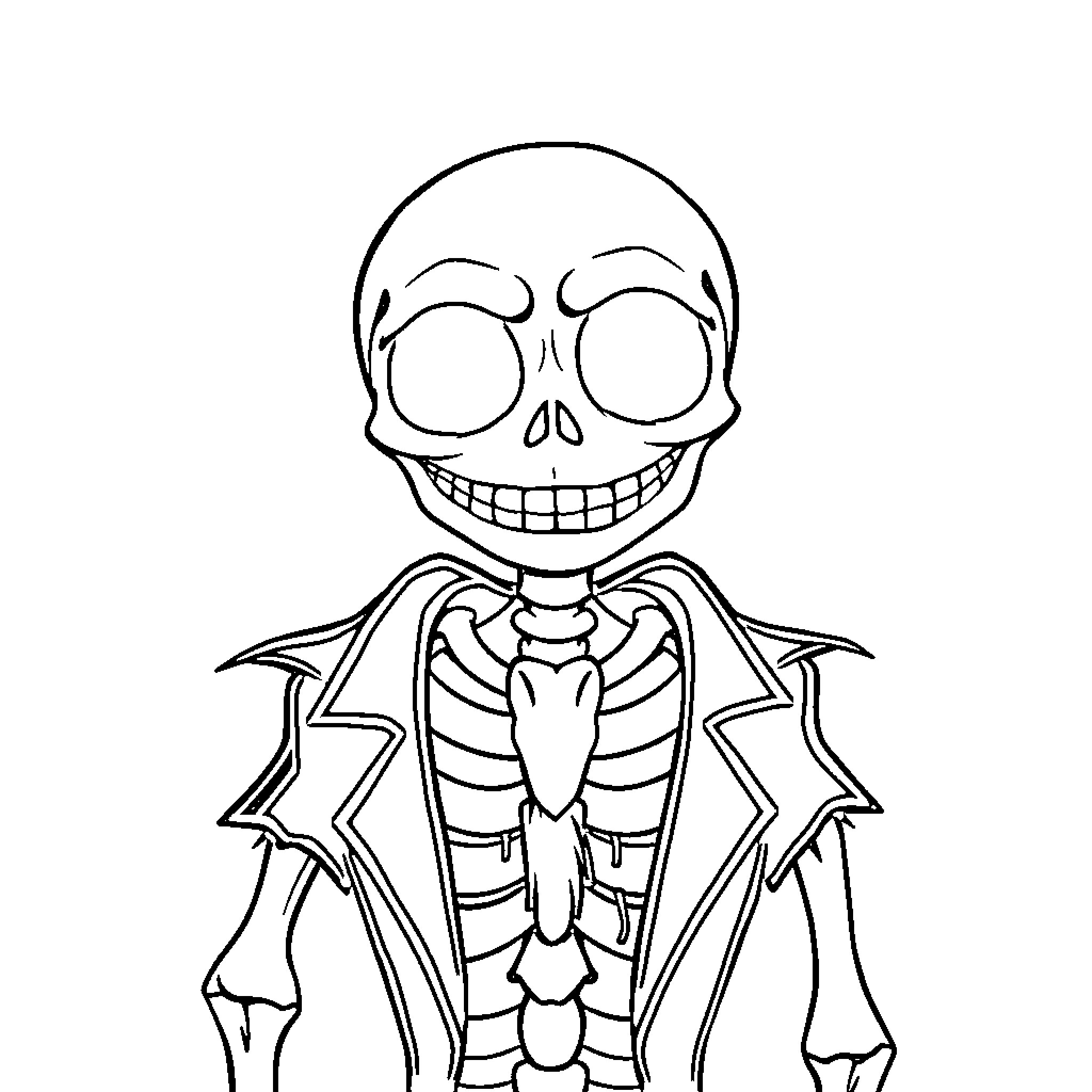 Jack's Spooky Skeletal Celebration Coloring Page (free black-and-white line drawing printable PDF for all, from beginners to advanced learners, including children, teens, adults, and seniors)