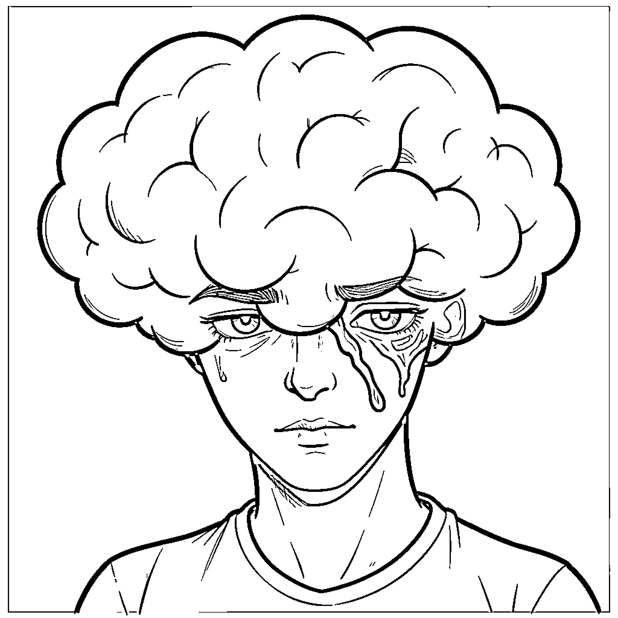 Pensamientos of a troubled mind Coloring Page (free black-and-white line drawing printable PDF for all, from beginners to advanced learners, including children, teens, adults, and seniors)