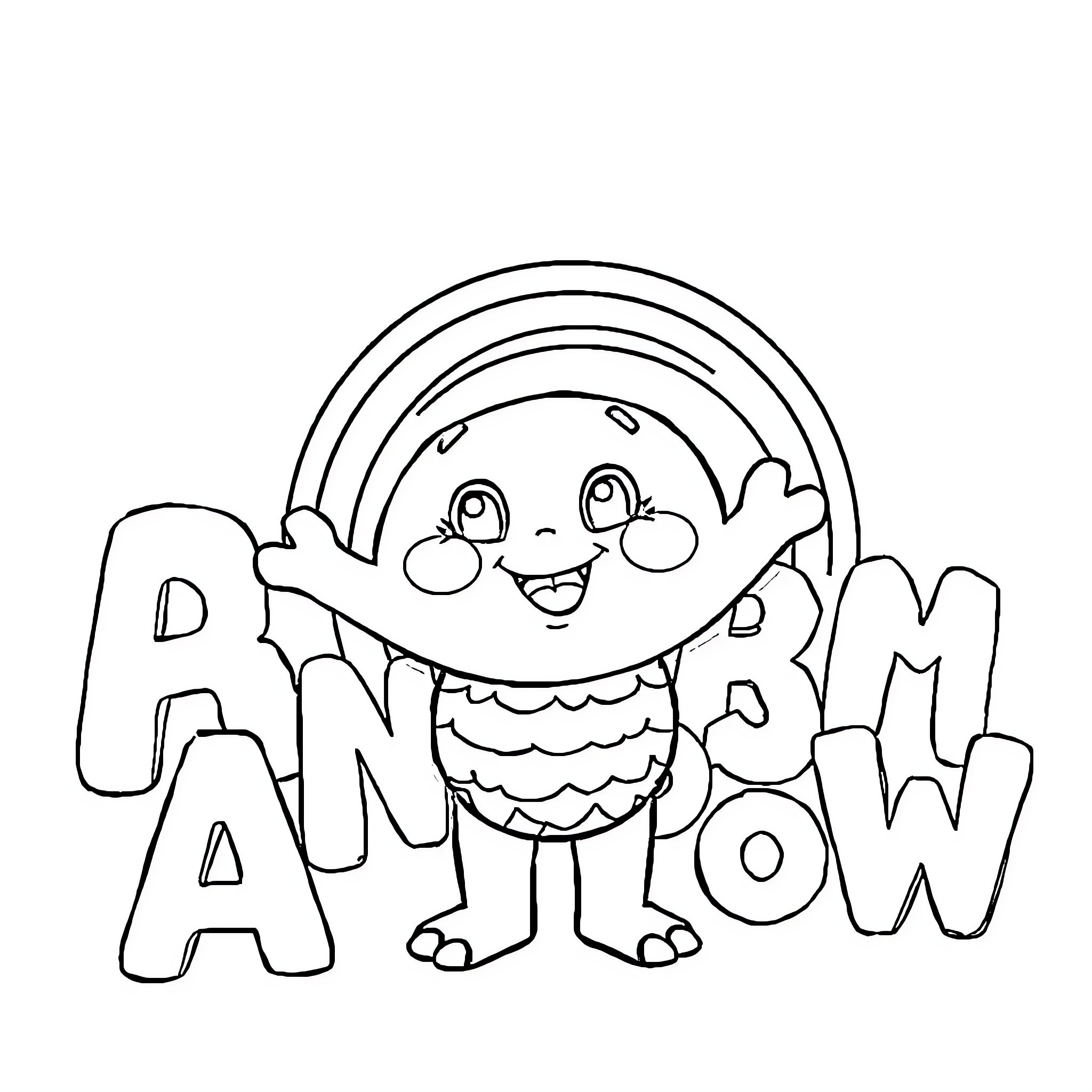 Blue Cheerful Rainbow Character Coloring Page (free black-and-white line drawing printable PDF for all, from beginners to advanced learners, including children, teens, adults, and seniors)