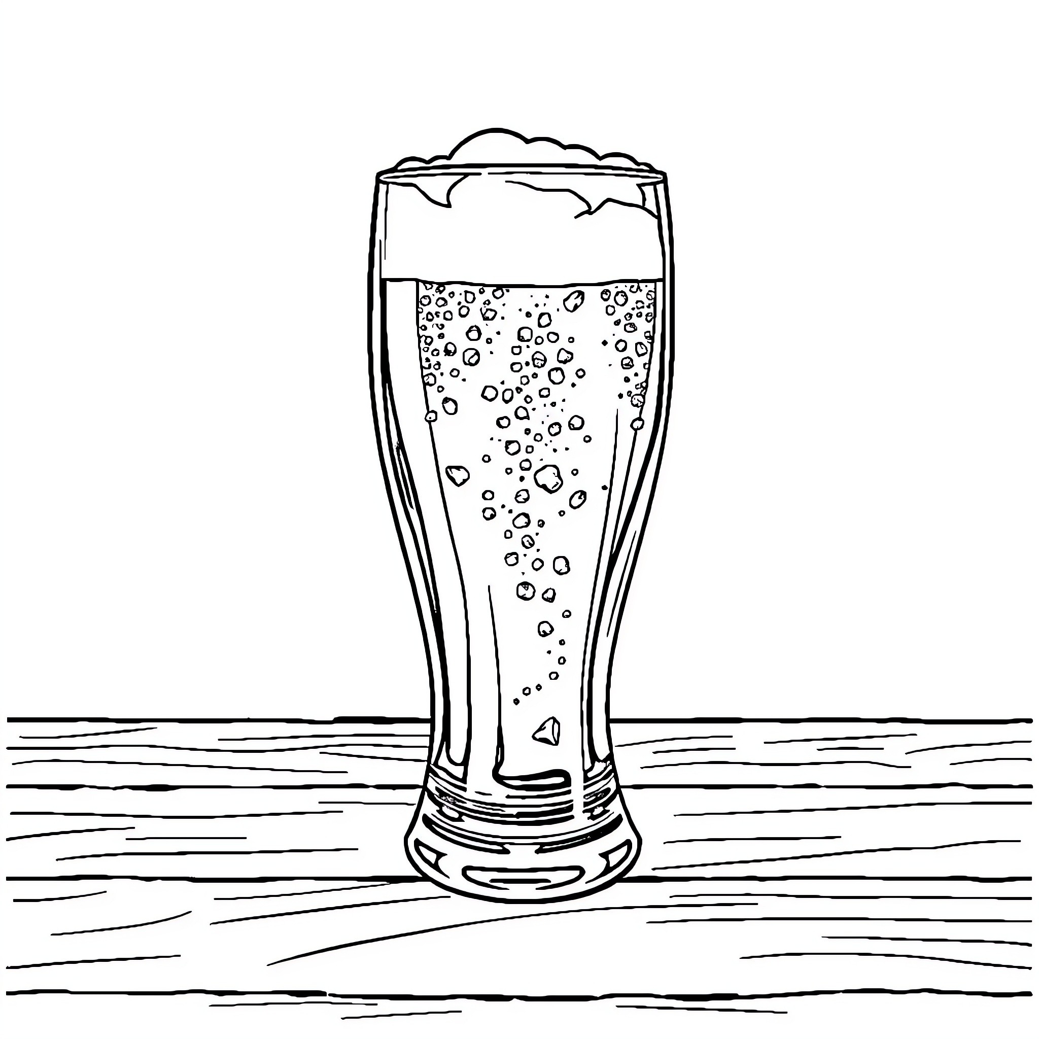 Beer glass filled with foamy beverage Coloring Page (free black-and-white line drawing printable PDF for all, from beginners to advanced learners, including children, teens, adults, and seniors)