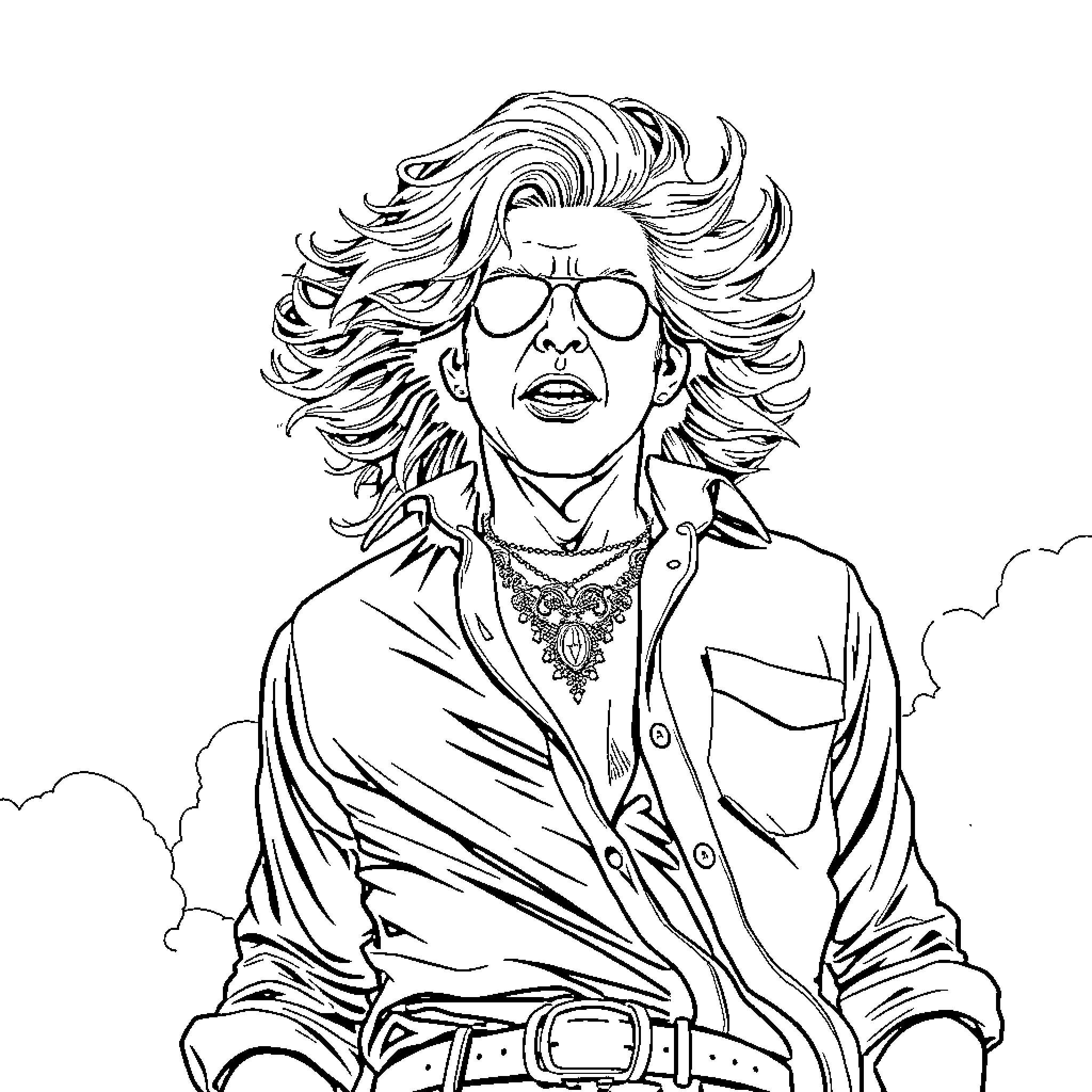 Glenn Danzig's dramatic rock star appearance Coloring Page (free black-and-white line drawing printable PDF for all, from beginners to advanced learners, including children, teens, adults, and seniors)
