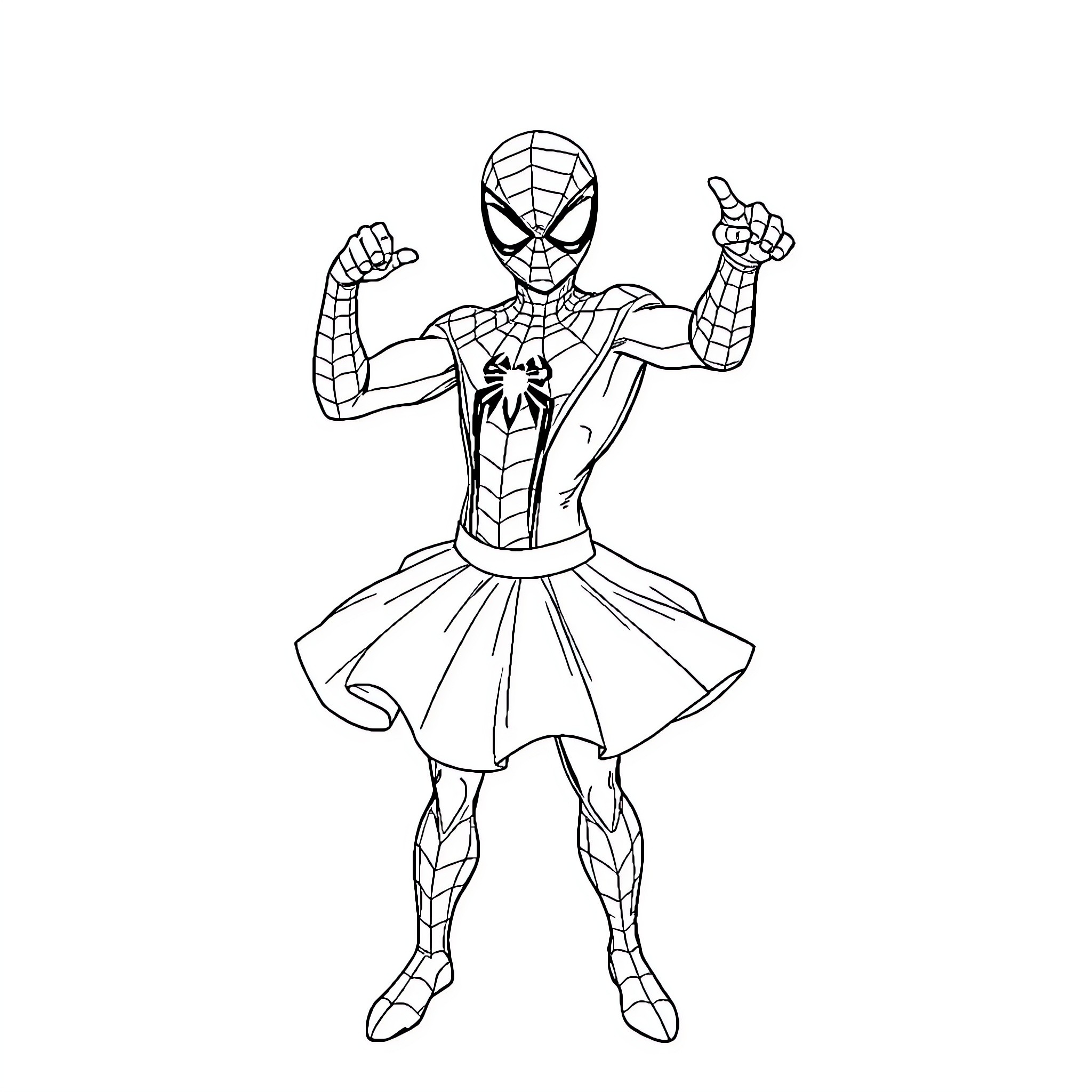 Spider-Man in heroic action pose Coloring Page (free black-and-white line drawing printable PDF for all, from beginners to advanced learners, including children, teens, adults, and seniors)