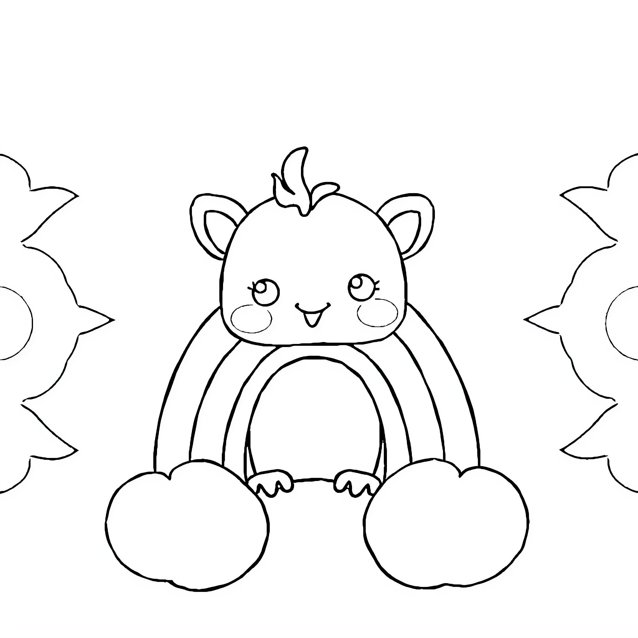 Rainbow Friend peering curiously from behind clouds Coloring Page (free black-and-white line drawing printable PDF for all, from beginners to advanced learners, including children, teens, adults, and seniors)