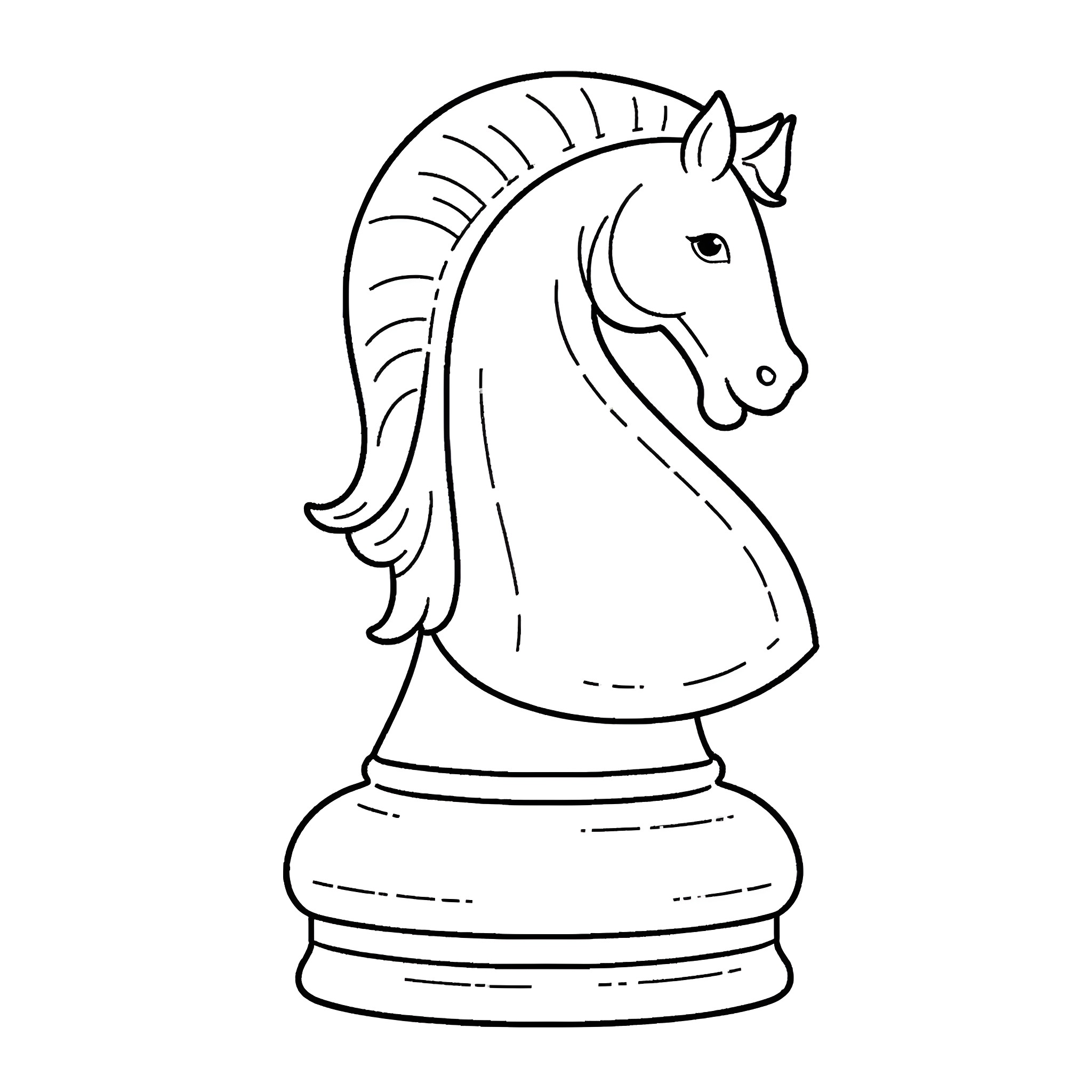 Knight's chess piece showing horse head figure Coloring Page (free black-and-white line drawing printable PDF for all, from beginners to advanced learners, including children, teens, adults, and seniors)