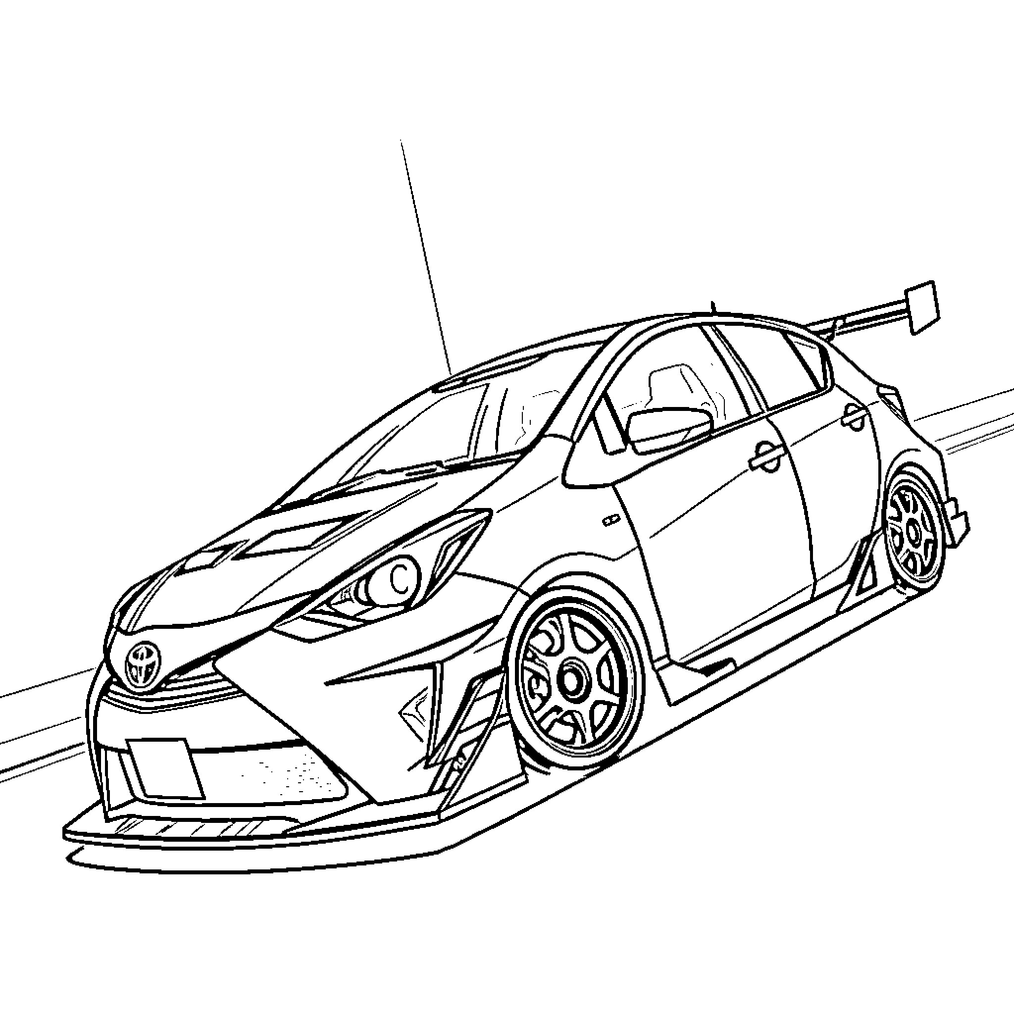 Toyota Vios racing on the track Coloring Page (free black-and-white line drawing printable PDF for all, from beginners to advanced learners, including children, teens, adults, and seniors)