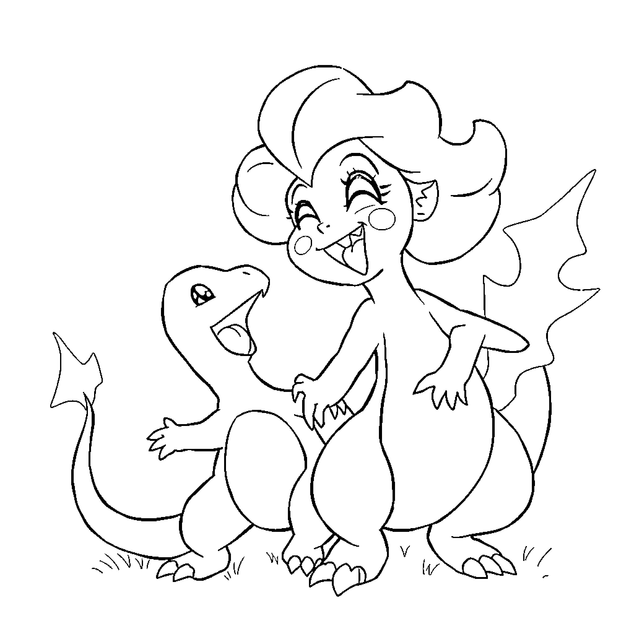 Misty play with friendly dinosaur Coloring Page (free black-and-white line drawing printable PDF for all, from beginners to advanced learners, including children, teens, adults, and seniors)