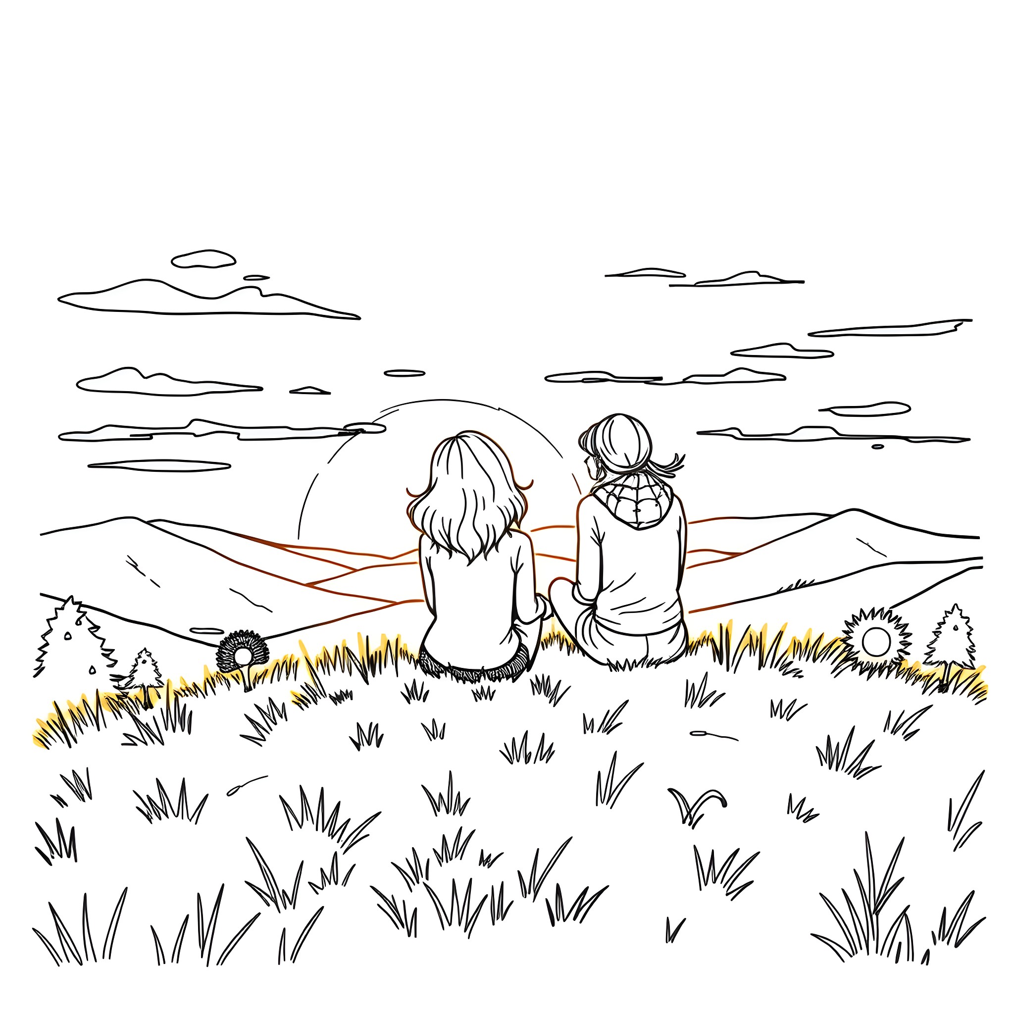 Why Don't We Cherish Nature's Serene Beauty Coloring Page (free black-and-white line drawing printable PDF for all, from beginners to advanced learners, including children, teens, adults, and seniors)