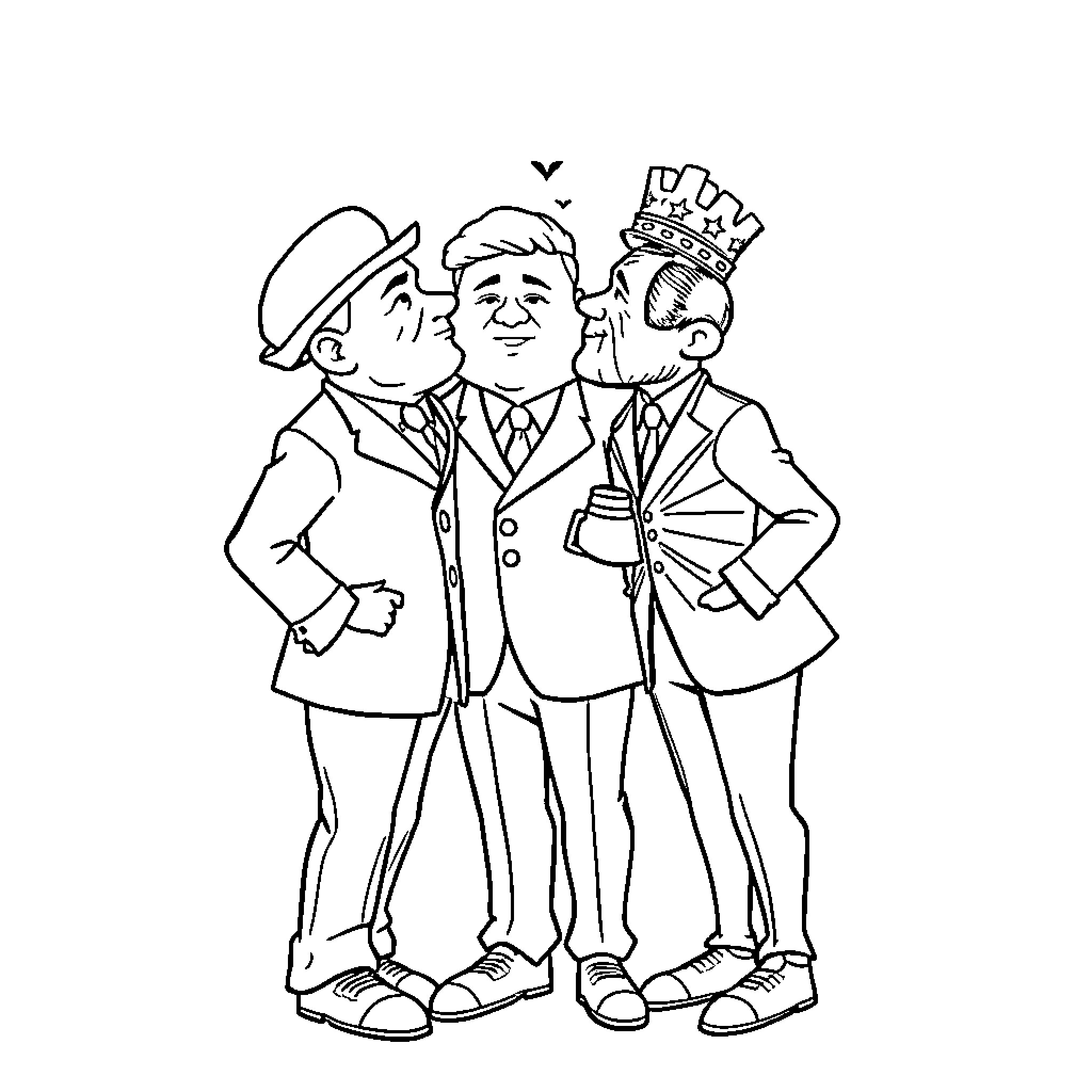 Countryhuman figures in formal attire Coloring Page (free black-and-white line drawing printable PDF for all, from beginners to advanced learners, including children, teens, adults, and seniors)