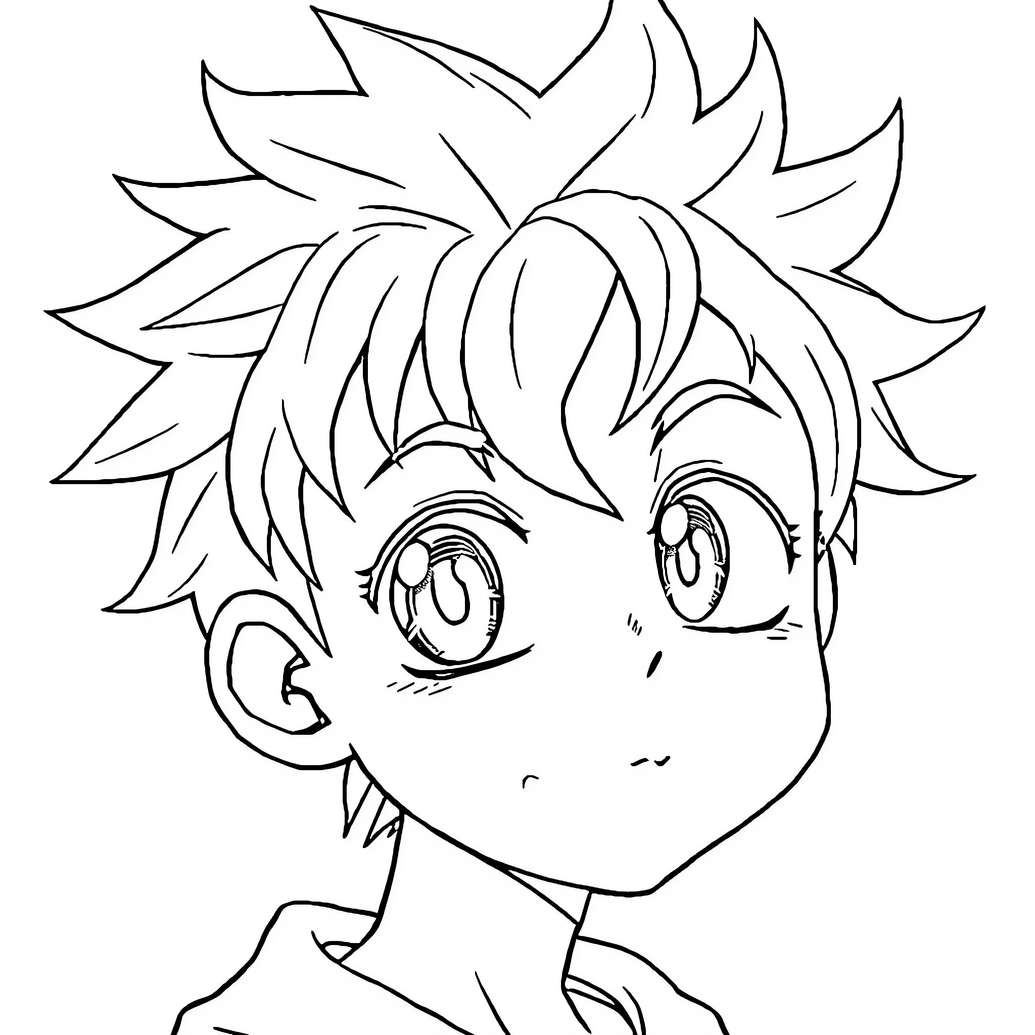 Anime Boy with Expressive Face Coloring Page (free black-and-white line drawing printable PDF for all, from beginners to advanced learners, including children, teens, adults, and seniors)