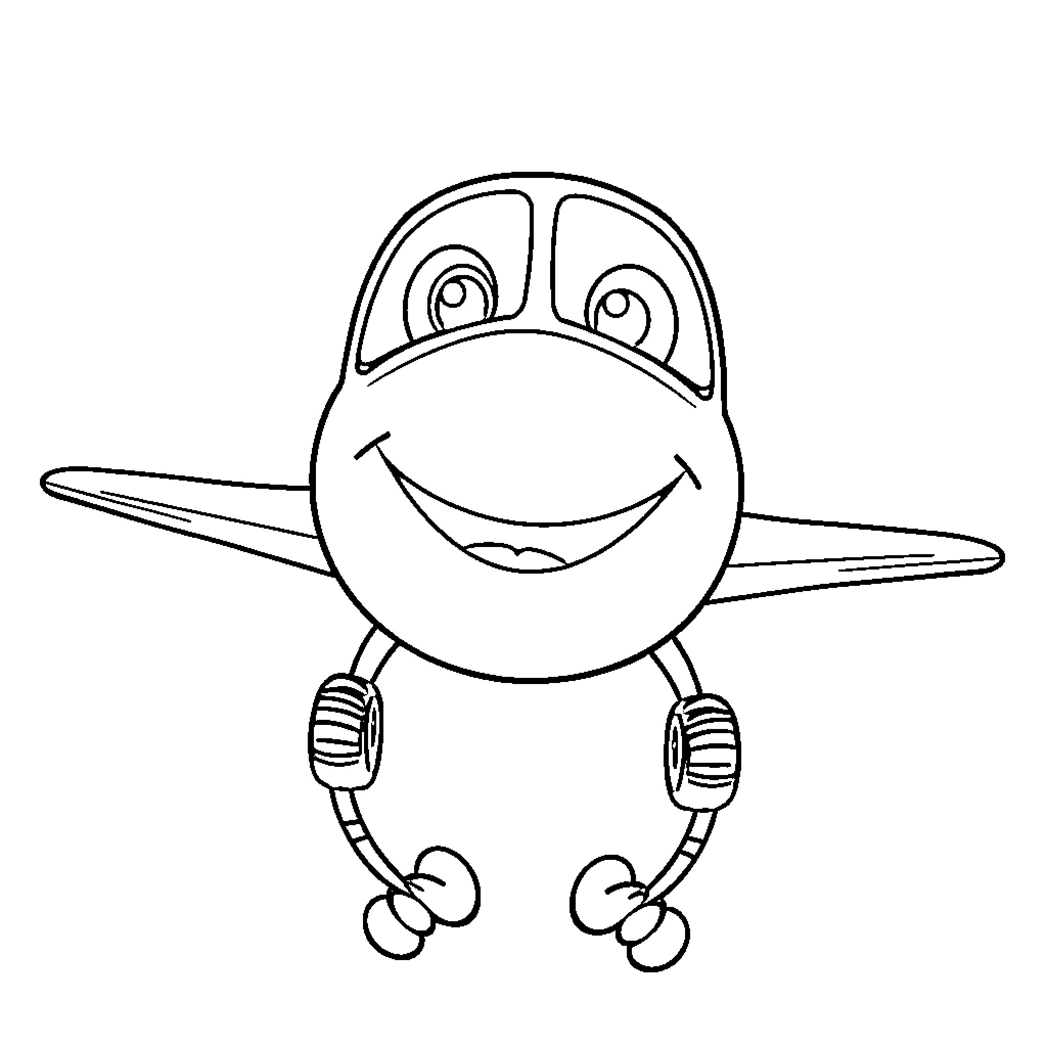 Airplane with a happy expression Coloring Page (free black-and-white line drawing printable PDF for all, from beginners to advanced learners, including children, teens, adults, and seniors)