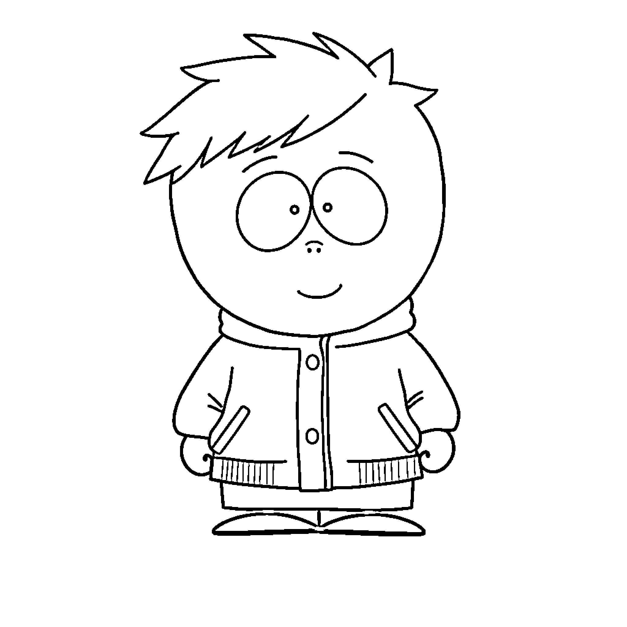 Butters standing with a surprised expression Coloring Page (free black-and-white line drawing printable PDF for all, from beginners to advanced learners, including children, teens, adults, and seniors)