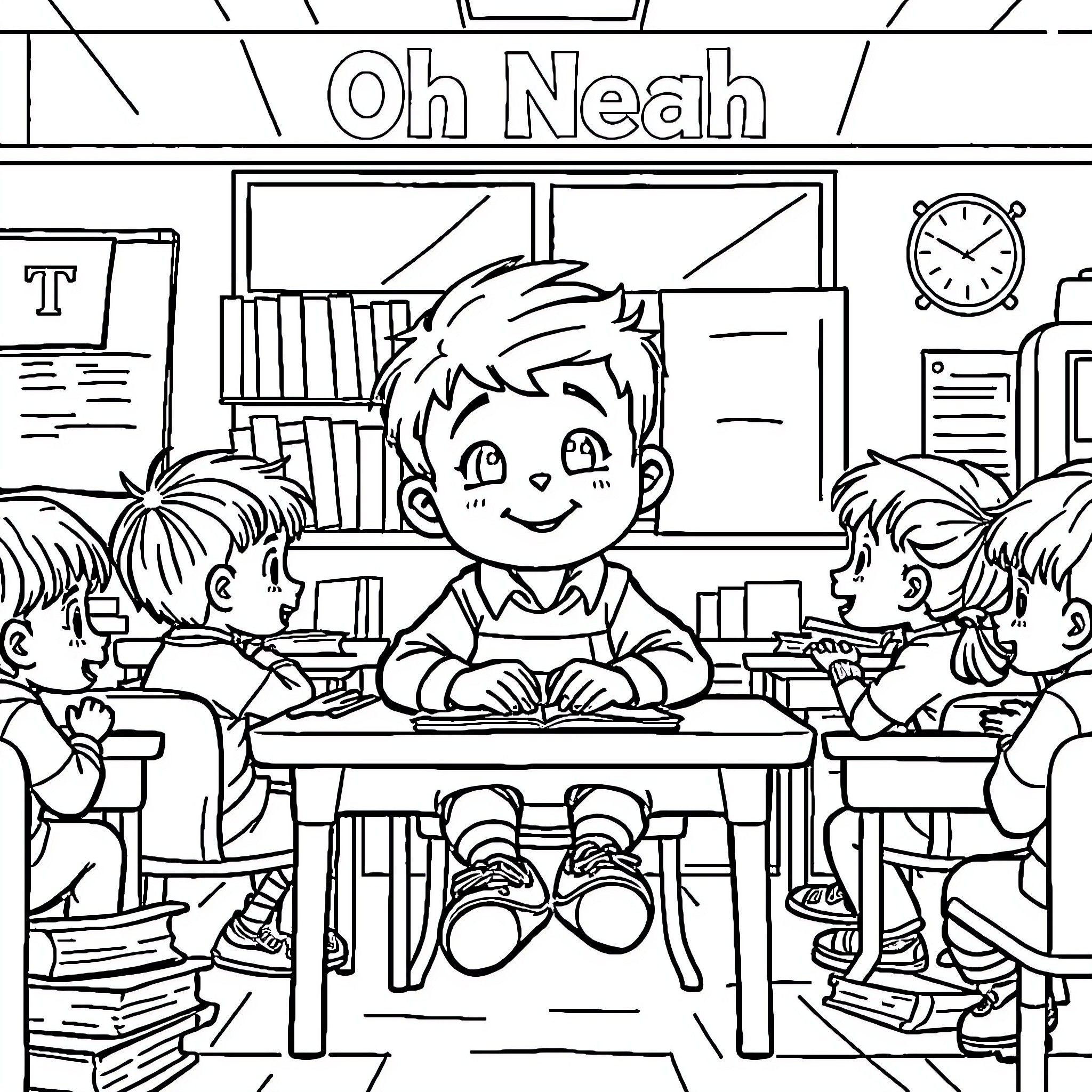 Noah's Classroom Shenanigans Coloring Page (free black-and-white line drawing printable PDF for all, from beginners to advanced learners, including children, teens, adults, and seniors)