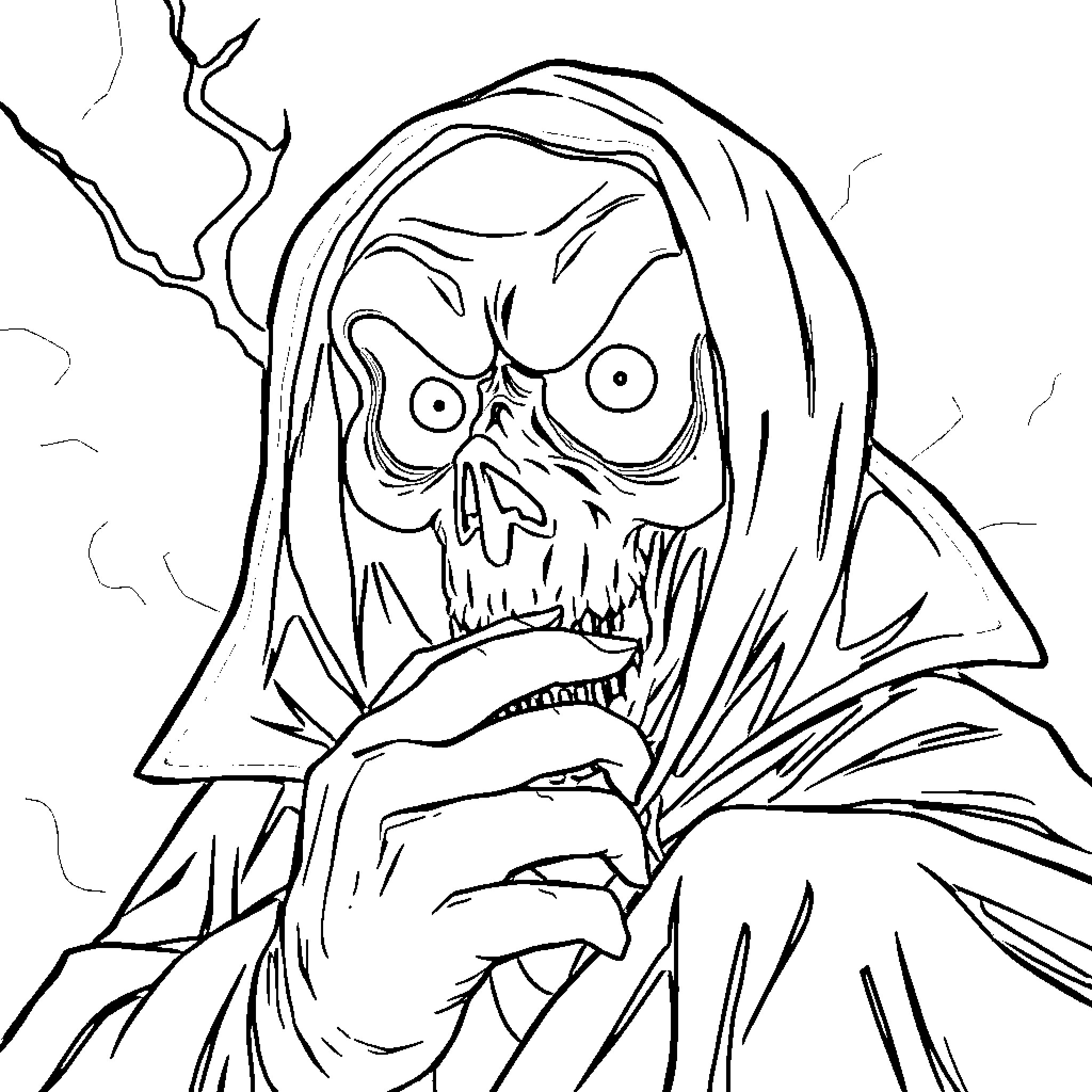 Vampire's Ghastly Glare in the Shadows Coloring Page (free black-and-white line drawing printable PDF for all, from beginners to advanced learners, including children, teens, adults, and seniors)