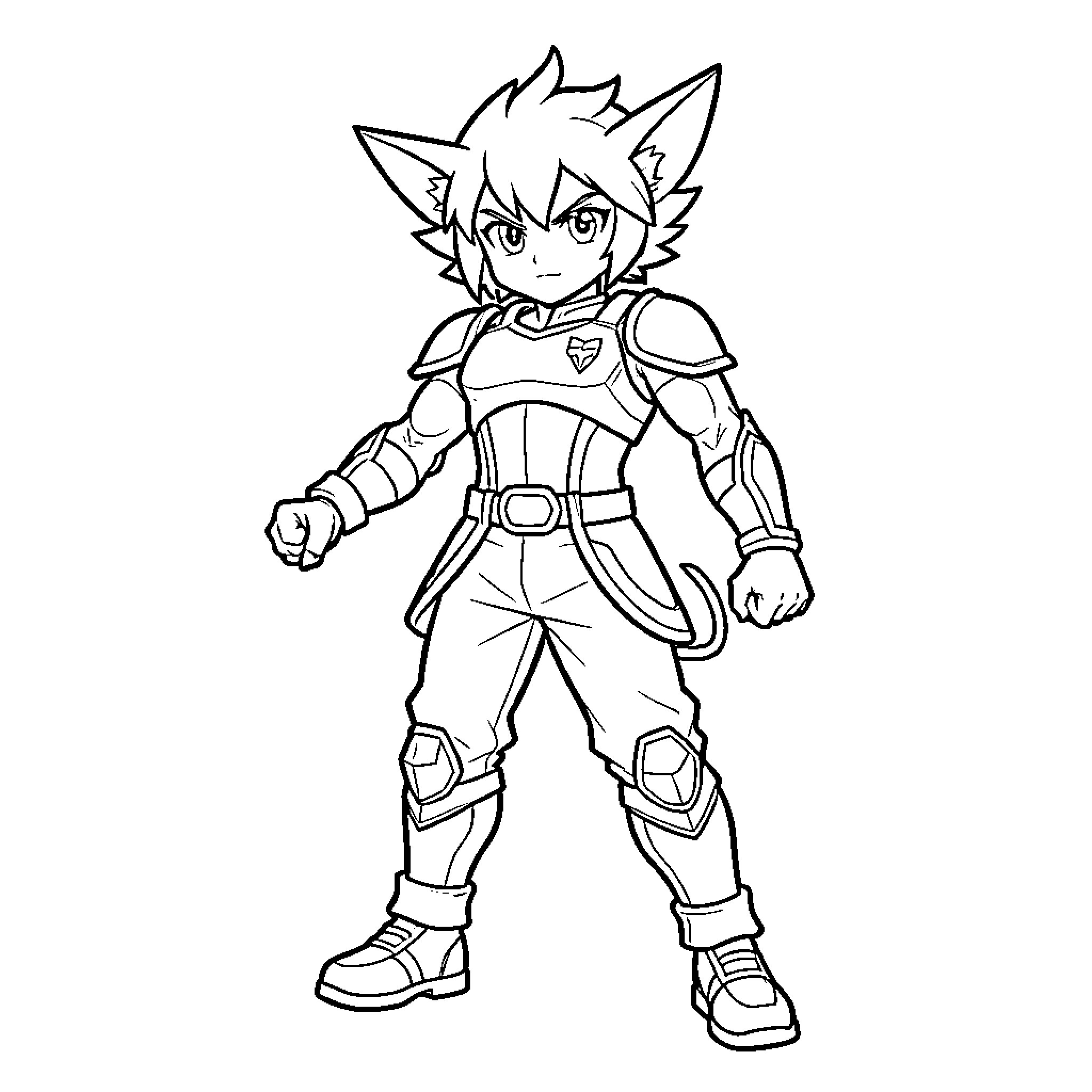 Huntirx brave anthropomorphic warrior standing in a confident pose Coloring Page (free black-and-white line drawing printable PDF for all, from beginners to advanced learners, including children, teens, adults, and seniors)