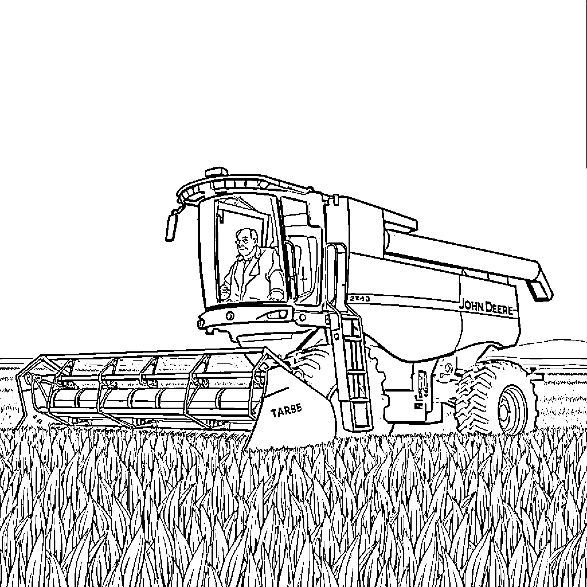 Combine Harvesting Crops in Field Coloring Page (free black-and-white line drawing printable PDF for all, from beginners to advanced learners, including children, teens, adults, and seniors)