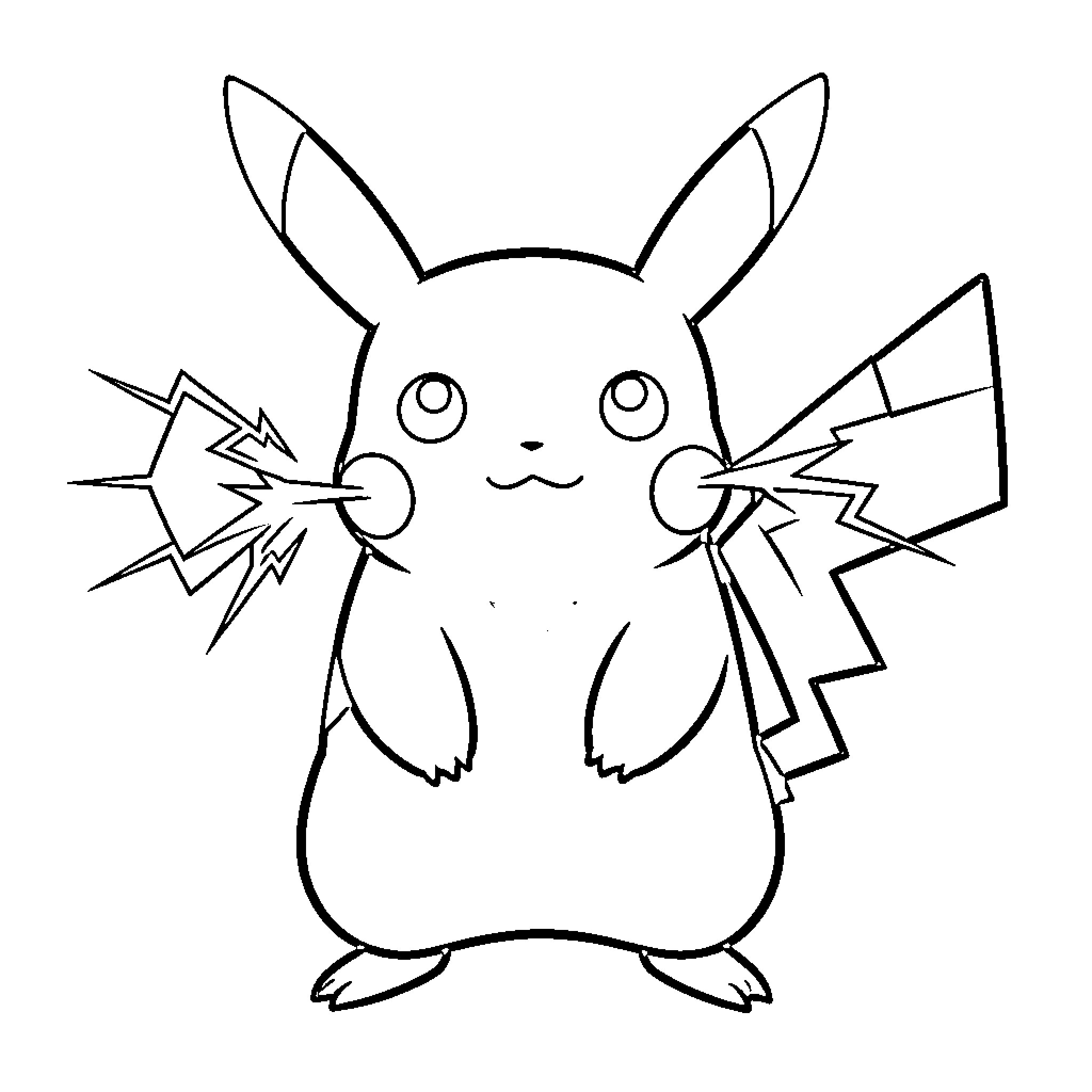 Pikachu using electric attacks Coloring Page (free black-and-white line drawing printable PDF for all, from beginners to advanced learners, including children, teens, adults, and seniors)