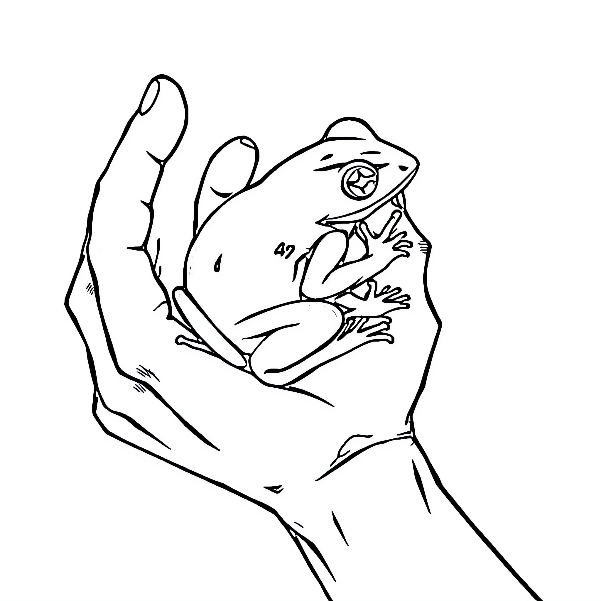 Tattoo of a frog in a human hand Coloring Page (free black-and-white line drawing printable PDF for all, from beginners to advanced learners, including children, teens, adults, and seniors)