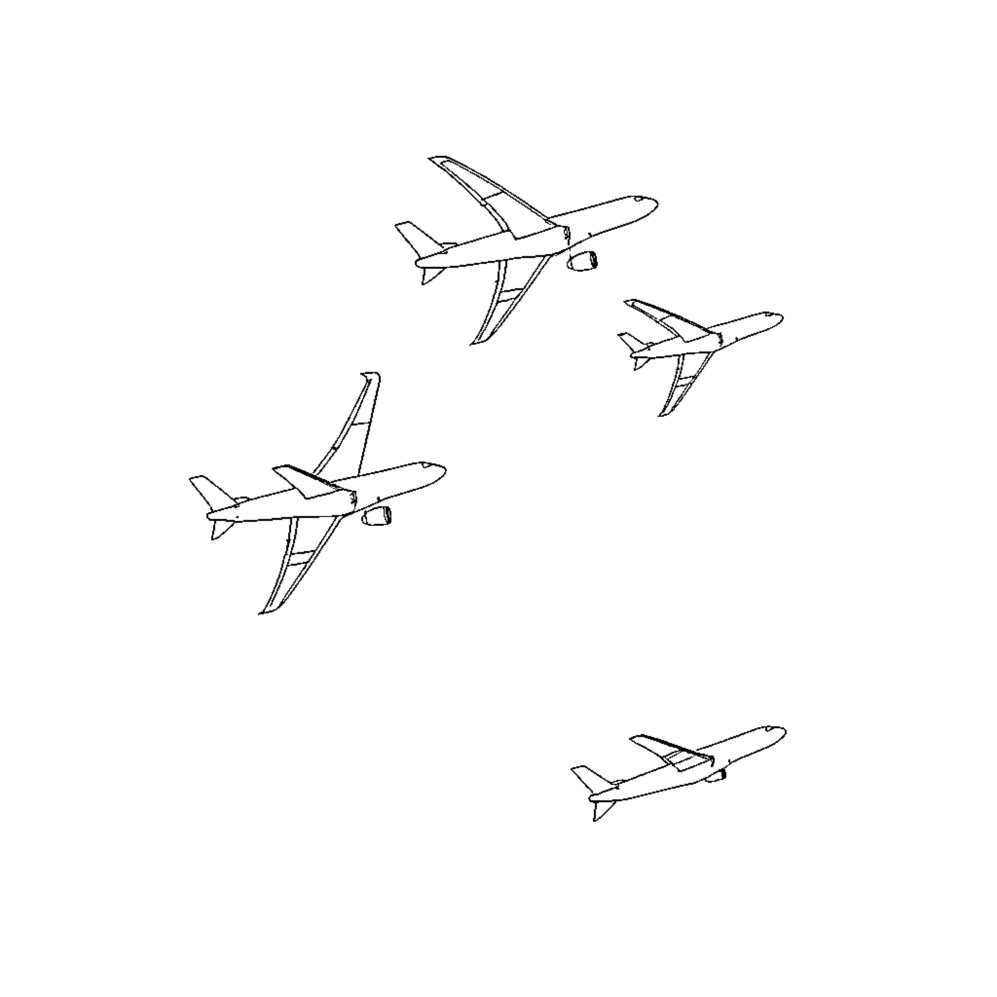 Airplane Formation Flying in the Sky Coloring Page (free black-and-white line drawing printable PDF for all, from beginners to advanced learners, including children, teens, adults, and seniors)