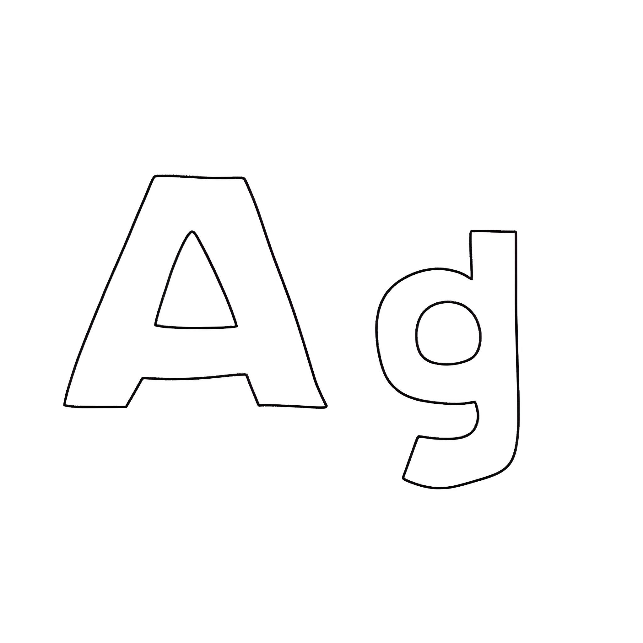 Letter A and G Outline Shapes Coloring Page (free black-and-white line drawing printable PDF for all, from beginners to advanced learners, including children, teens, adults, and seniors)