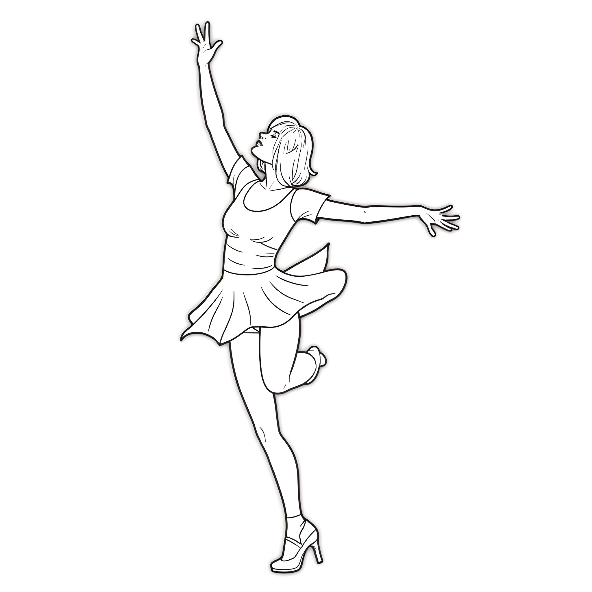 Tap Dancer in Motion Coloring Page (free black-and-white line drawing printable PDF for all, from beginners to advanced learners, including children, teens, adults, and seniors)